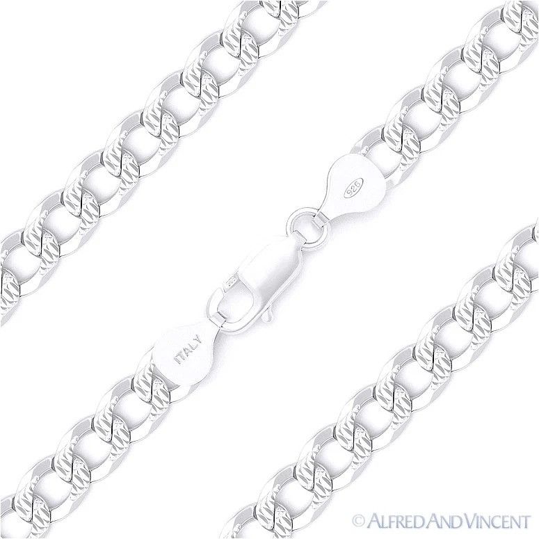 Other 7mm Cuban / Curb Link D-Cut Pave Italian Chain Bracelet Size ONE SIZE - 1 Thumbnail