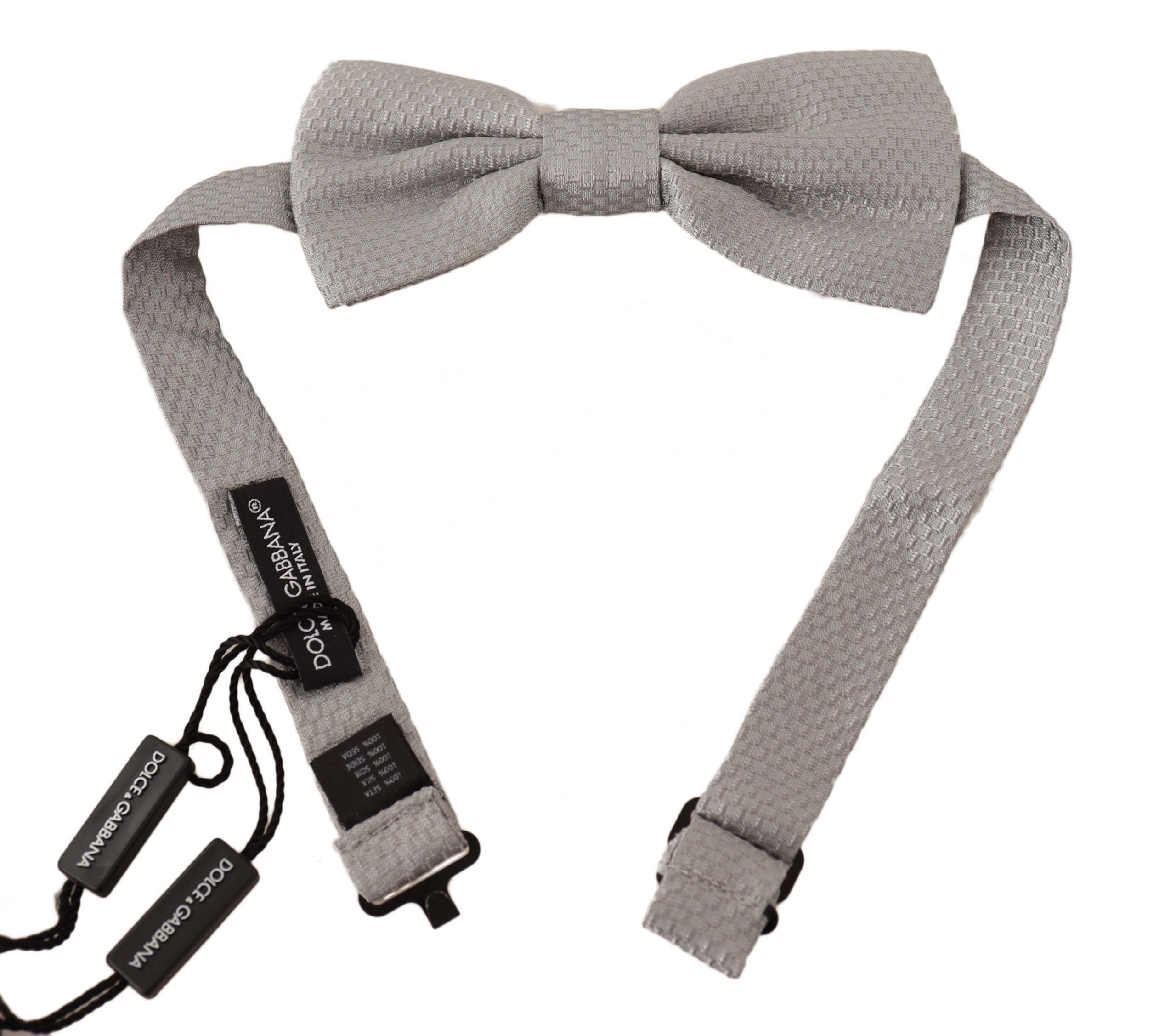Dolce & Gabbana Elegant Silver Silk Bow Men's Tie Size ONE SIZE - 1 Thumbnail