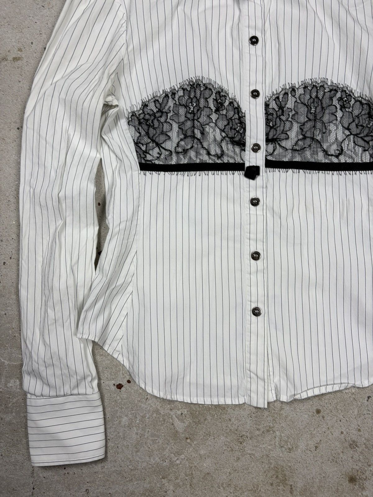 Vintage 2000s Dolce & Gabbana Striped Shirt Lace Bra