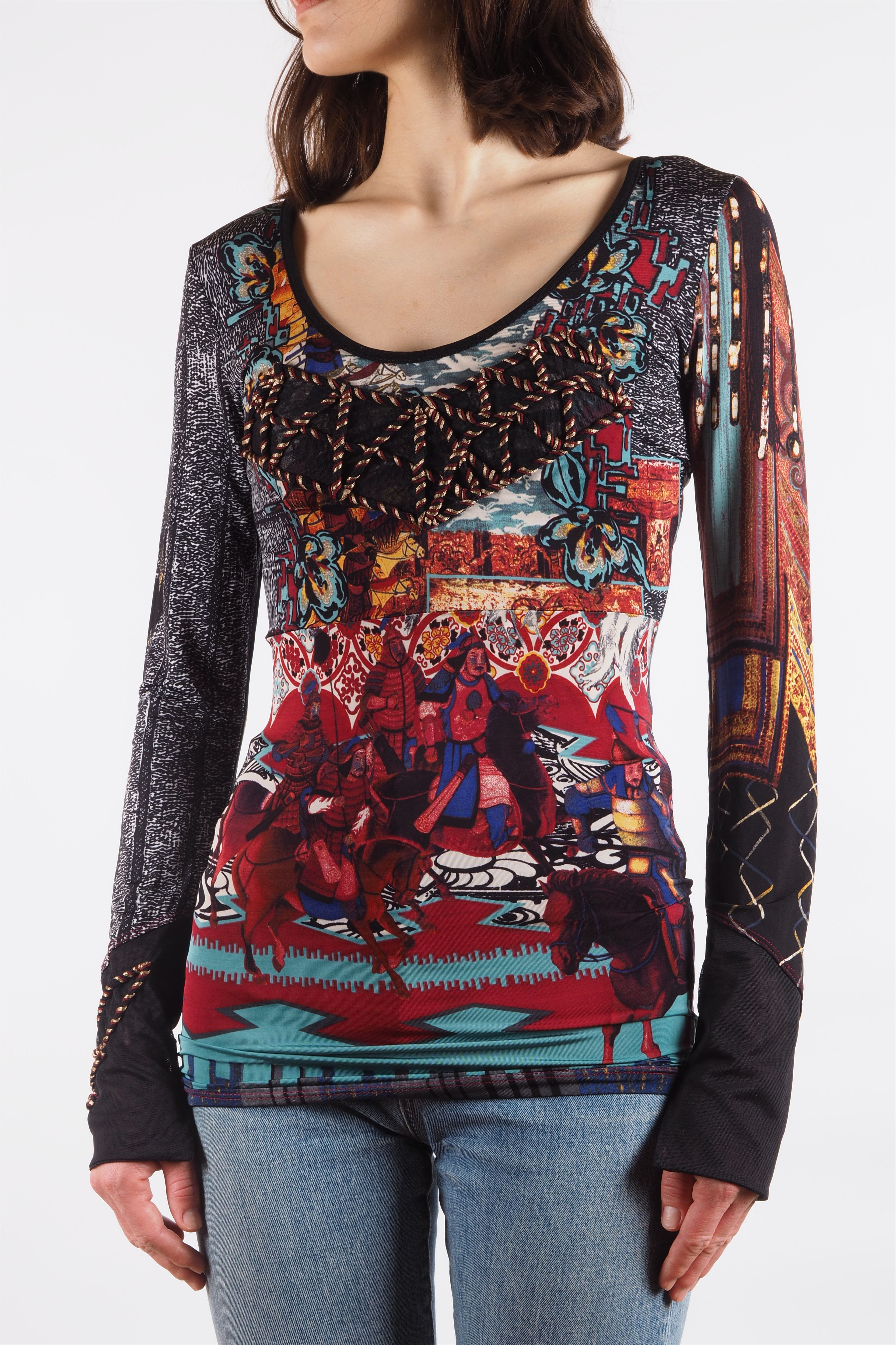 Save The Queen Vintage Mesh Top Medieval Battle Print