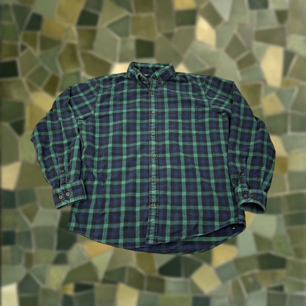 Lands' End Lands' End Shirt Mens Medium Blue Green Plaid Flannel Button-Down Long Sleeve Cotton with Pockets - Classic Fit Mens Size US M / EU 48-50 / 2 - 1 Thumbnail