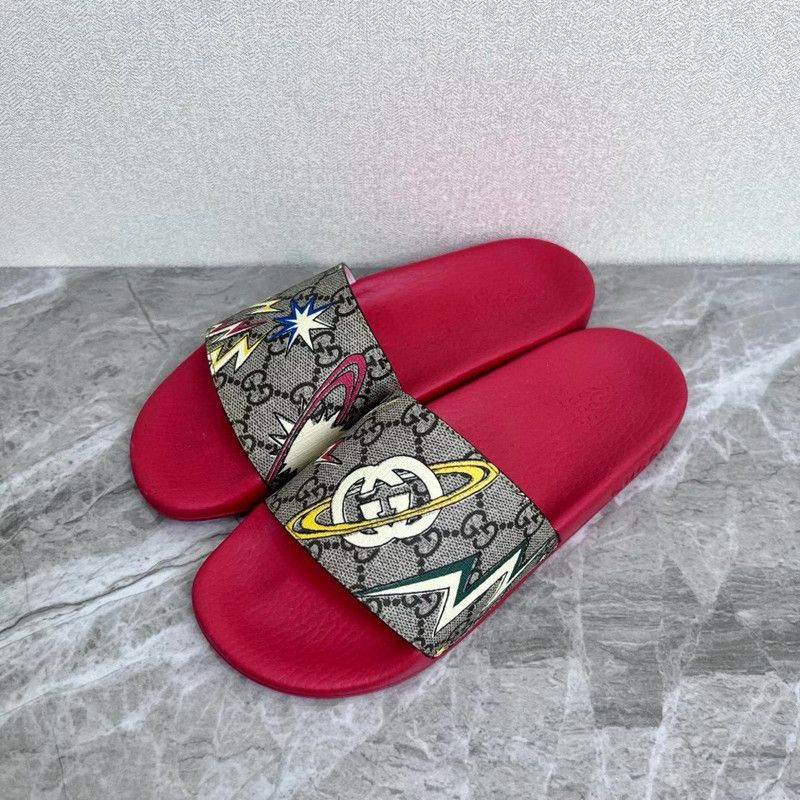 Gucci Gucci Red GG Mushroom Pattern Slide Sandals 0079 Size US 5.5 / EU 38 - 1 Thumbnail