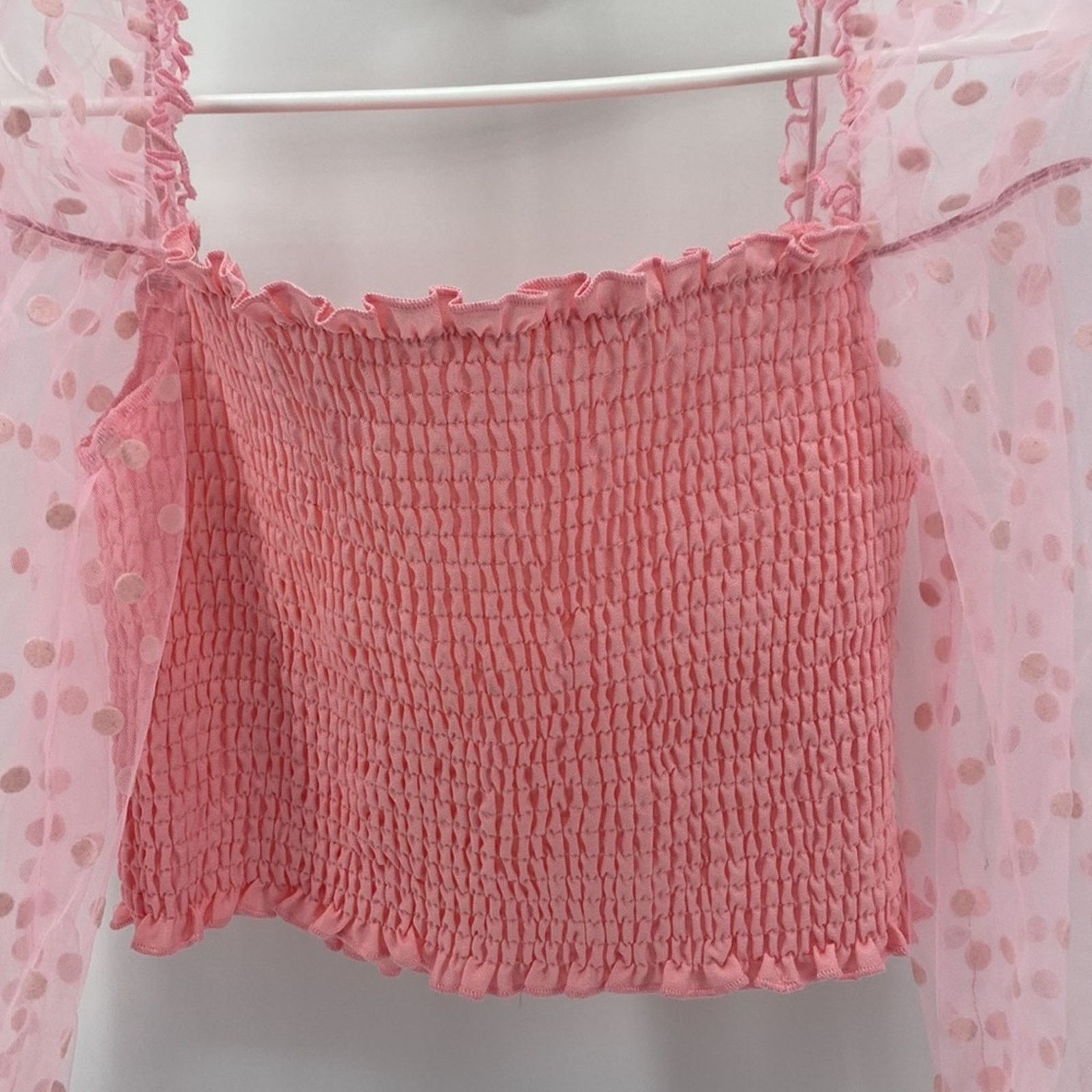 Shein Shein pink polka dot sheer sleeve Crop top puff sleeves Size M / US 6-8 / IT 42-44 - 5 Thumbnail