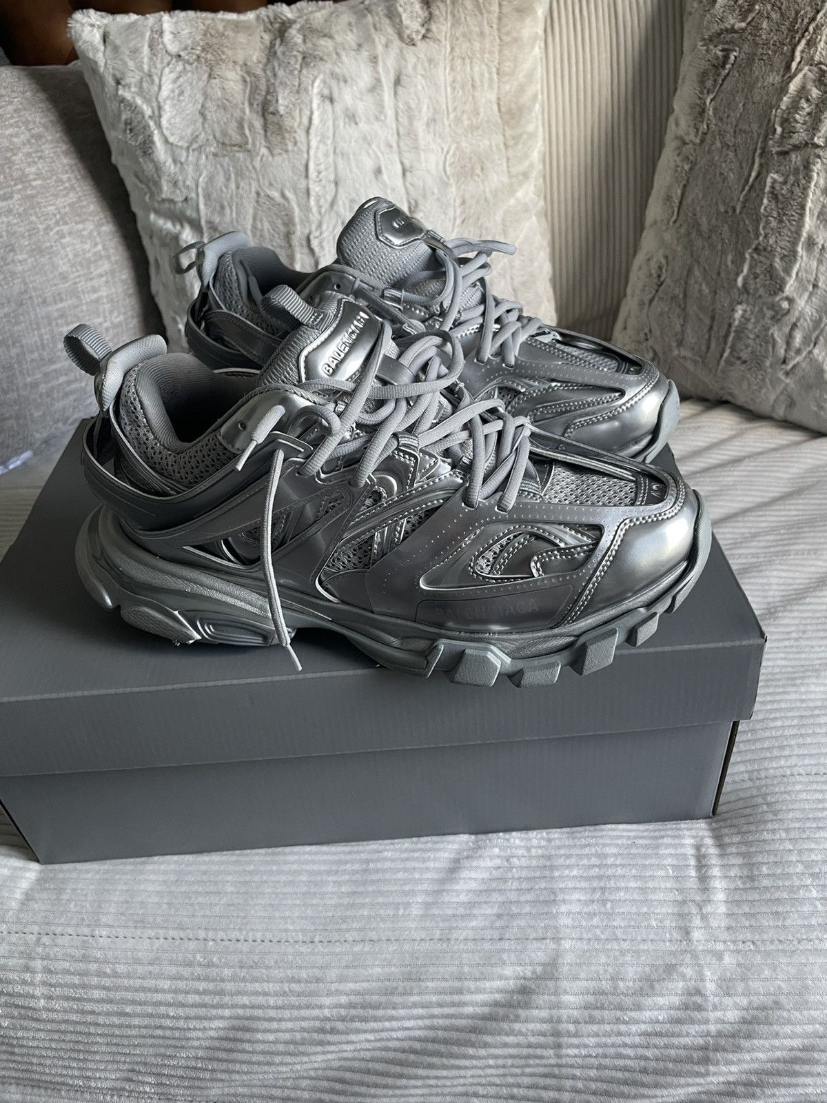 Balenciaga Balenciaga silver track sneakers Grailed