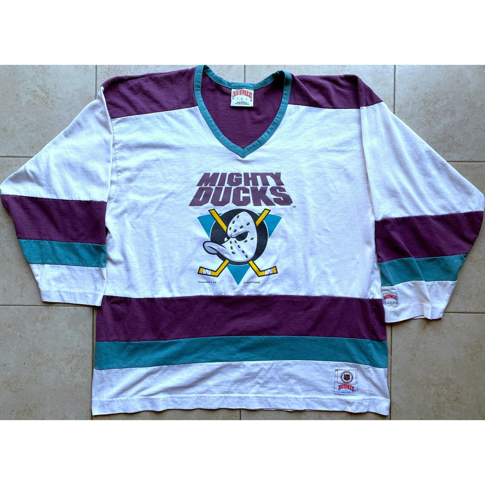 NHL × Starter Anaheim Mighty Ducks 90s NUTMEG Rugby shirt L white NHL vtg Size US L / EU 52-54 / 3 - 2 Thumbnail