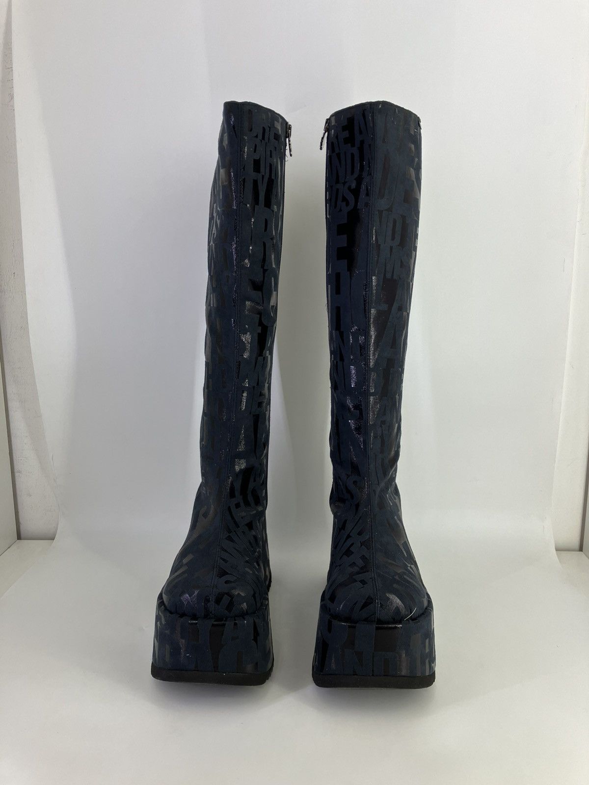 Vintage Rock Bull black faux leather chunky platform knee boots 90s Size US 11 / IT 41 - 4 Thumbnail
