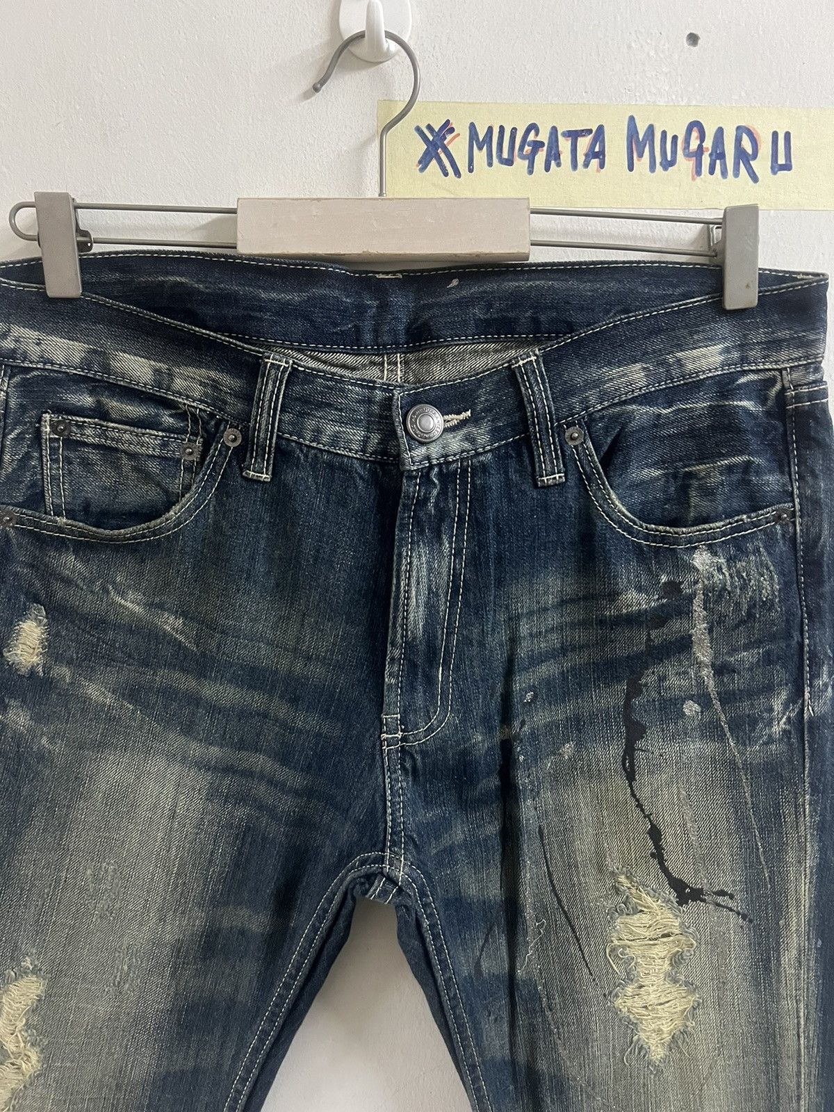 Japanese Brand THRASHED UNKNOW RIPPED SPLUTTER DENIM PANT Size US 34 / EU 50 - 4 Thumbnail