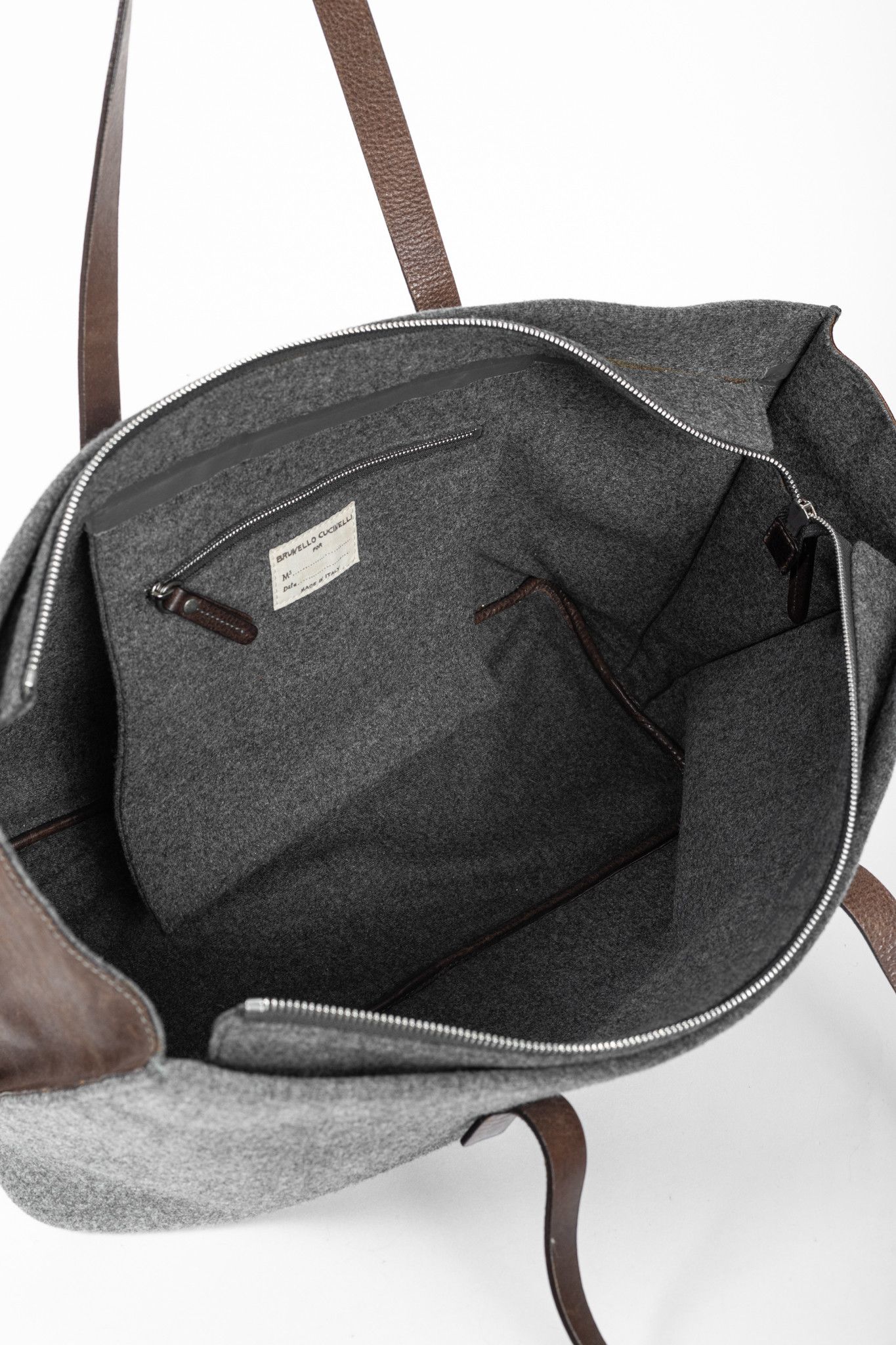 Brunello Cucinelli Brunello Cucinelli Grey Wool-Felt Leather-Trim Tote Size ONE SIZE - 9 Thumbnail