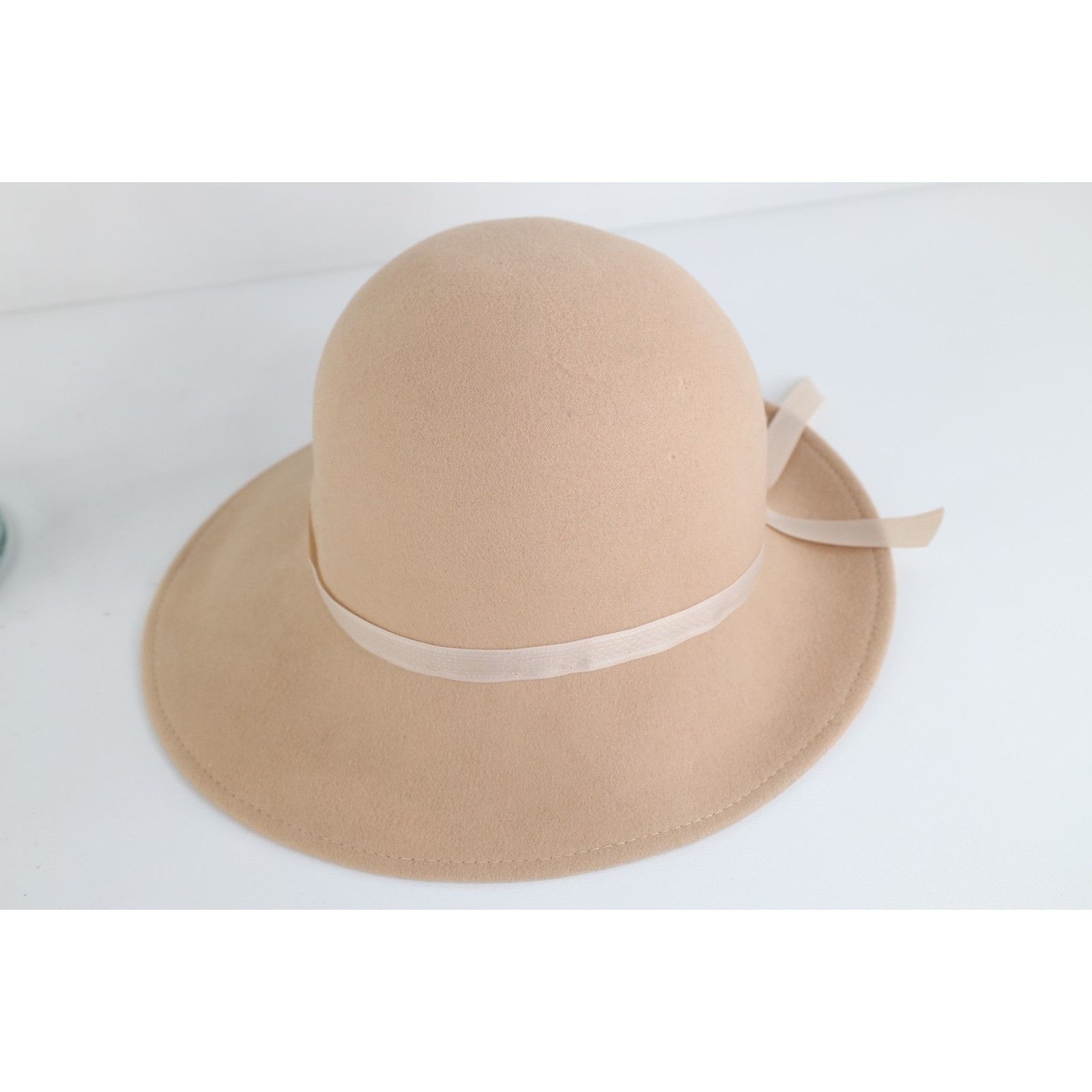 Vintage Vintage 60s Rockabilly Ribbon Peachfelt Wool Felt Cloche Hat Size ONE SIZE - 5 Thumbnail