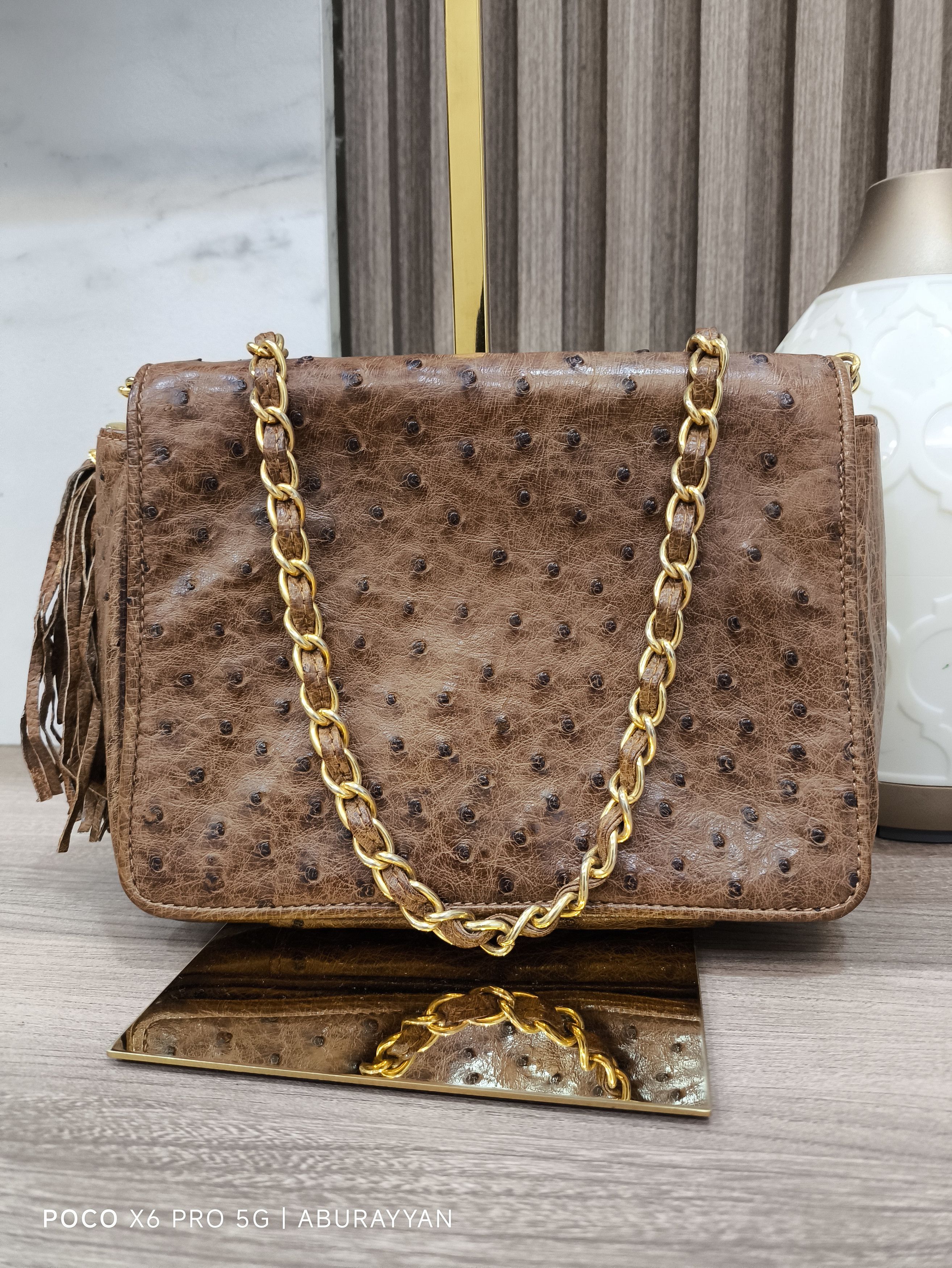 Chanel Chanel Vintage Ostrich Leather SingleFlap Chain Shoulder Bag Size ONE SIZE - 2 Thumbnail