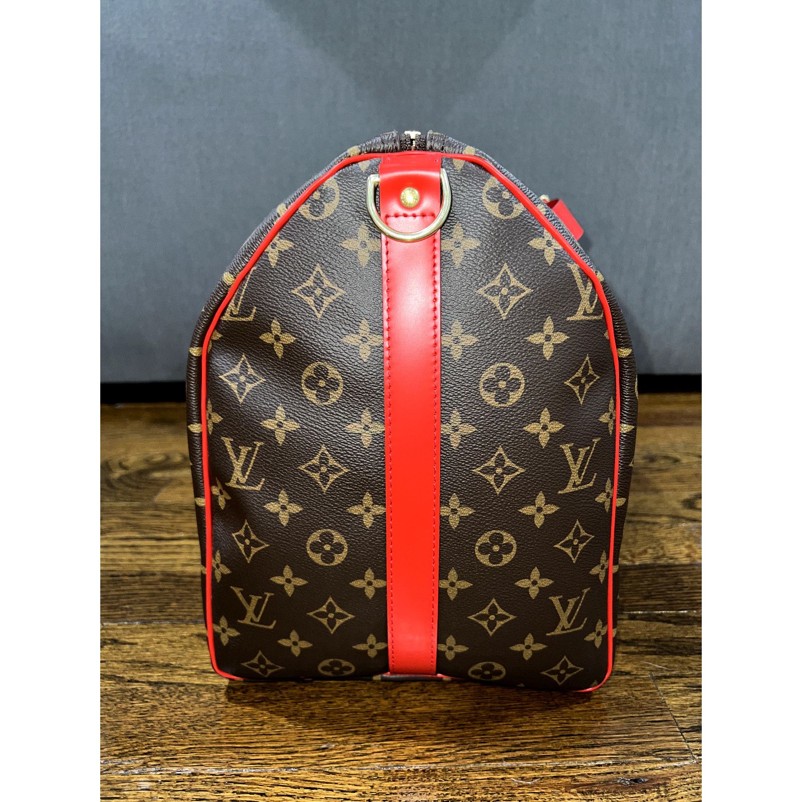 Louis Vuitton Monogram Brown Red Logo Weekend Travel Bag