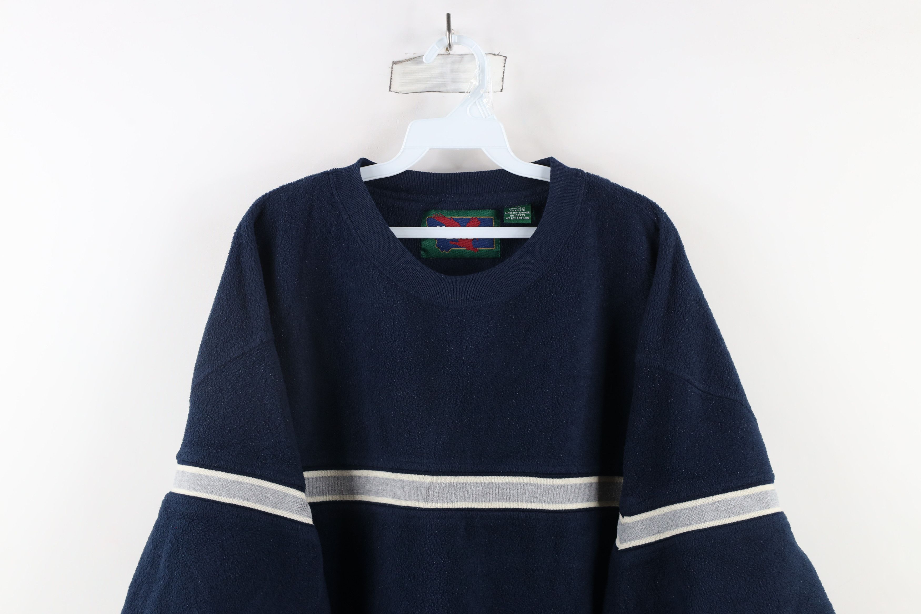 Vintage Vintage 90s Streetwear Striped Fleece Crewneck Sweater Blue Size US XXL / EU 58 / 5 - 2 Thumbnail
