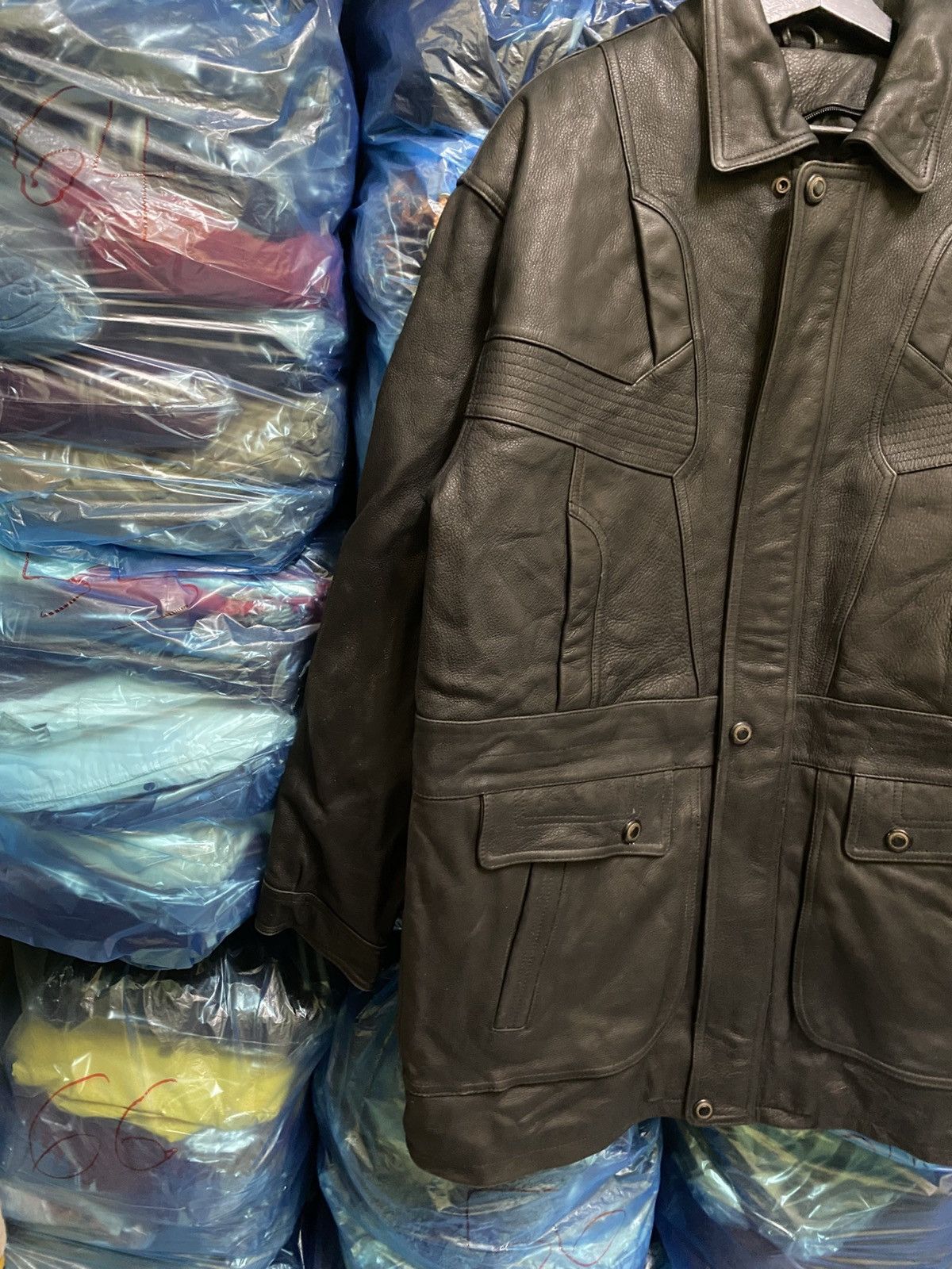 Genuine Leather BIG CHRIME VINTAGE BLACK LEATHER JACKET LONG COAT MADE JAPAN Size US L / EU 52-54 / 3 - 7 Thumbnail