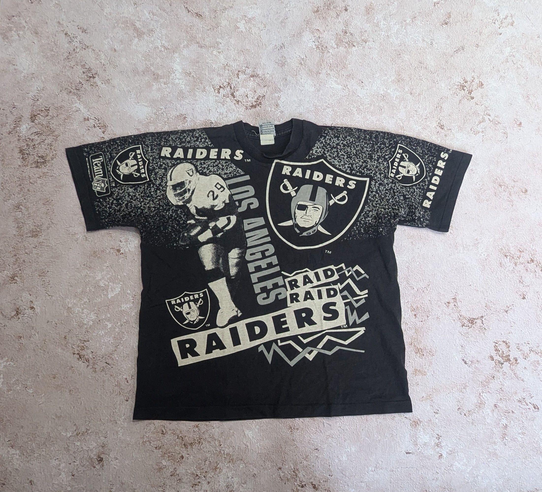 Vintage Los Angeles Raiders 1992 AOP Print Vintage 90s Boxy Rare Size US XL / EU 56 / 4 - 1 Thumbnail