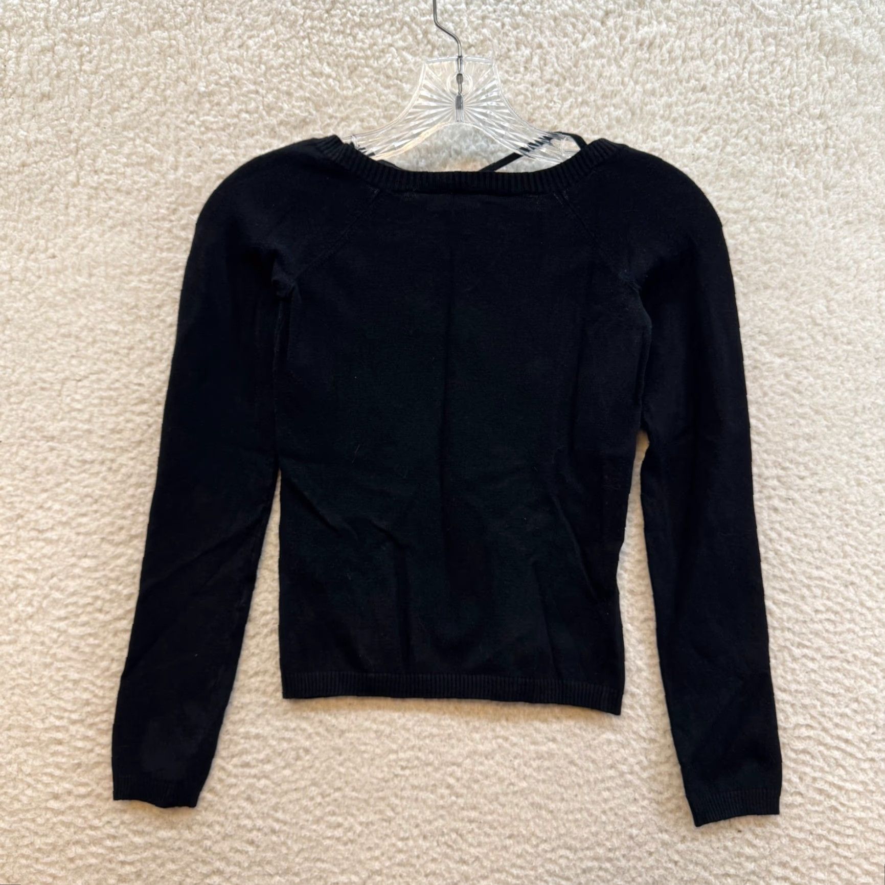Armani Exchange Y2K Vintage Top XS Black Knit Long Sleeve Criss Cross Keyhole Neckline Corpcore Shirt Womens XS Black Knit Size XS / US 0-2 / IT 36-38 - 2 Thumbnail