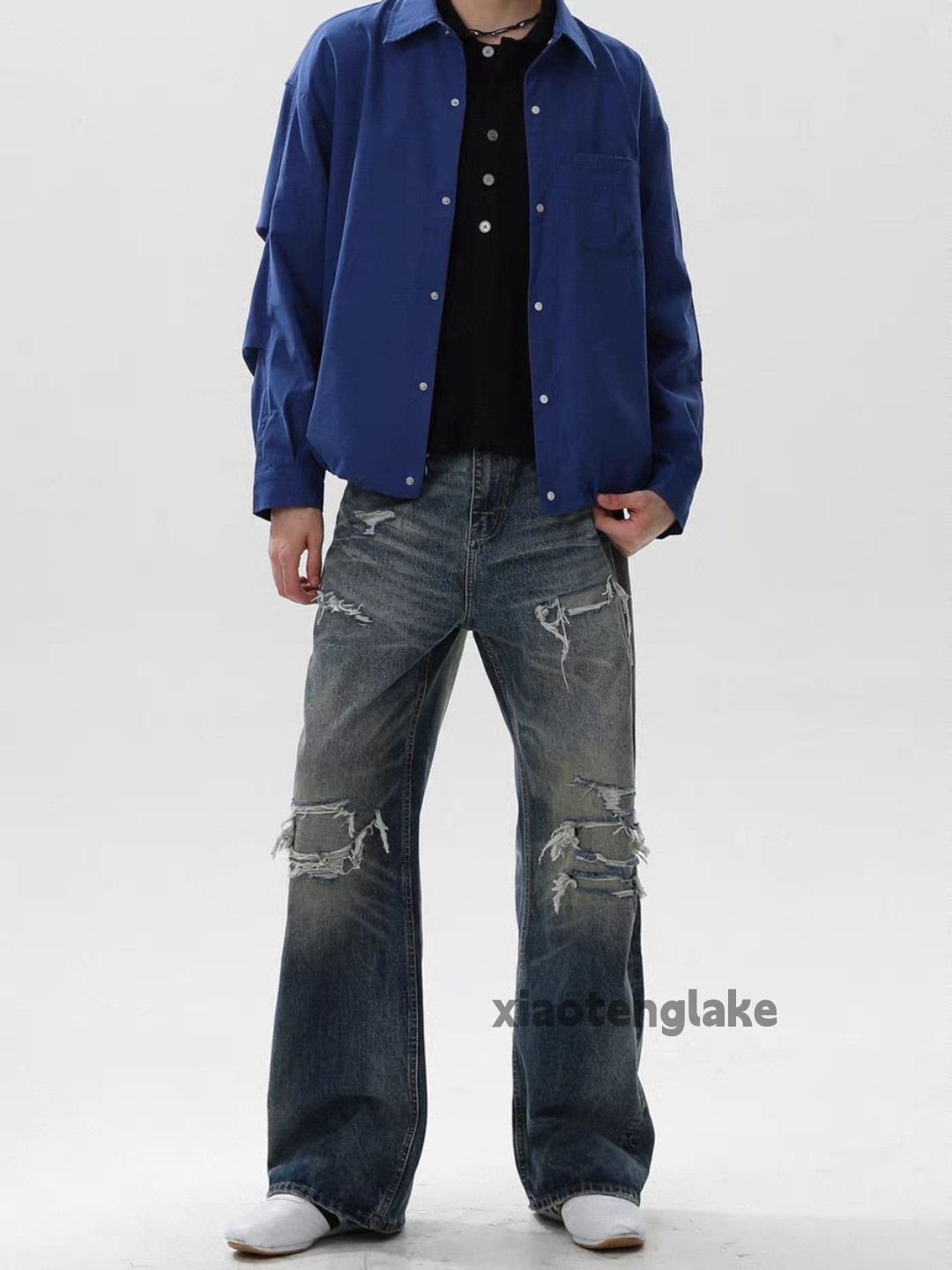 Utility washed faded cleanfit yuppie loose ripped jeans