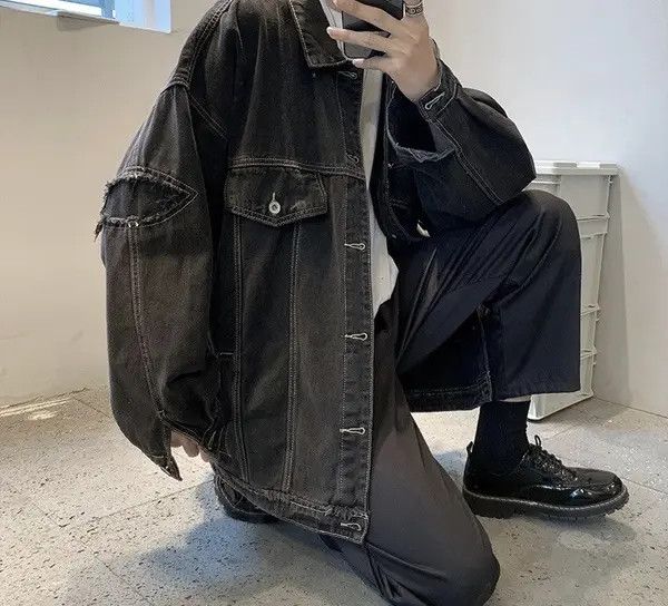 VIBE Retro Black Oversized Harajuku Denim Jacket Size US L / EU 52-54 / 3 - 2 Thumbnail