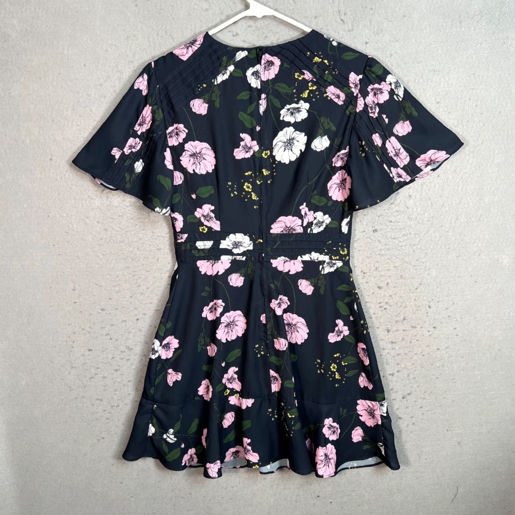 Vintage Keepsake Floral Dress XS Black White Pink Polyester Ruffle Hem Short Sleeves Women's Dress XS Floral Dress - Size 26" / US 2 / IT 38 - 2 Thumbnail