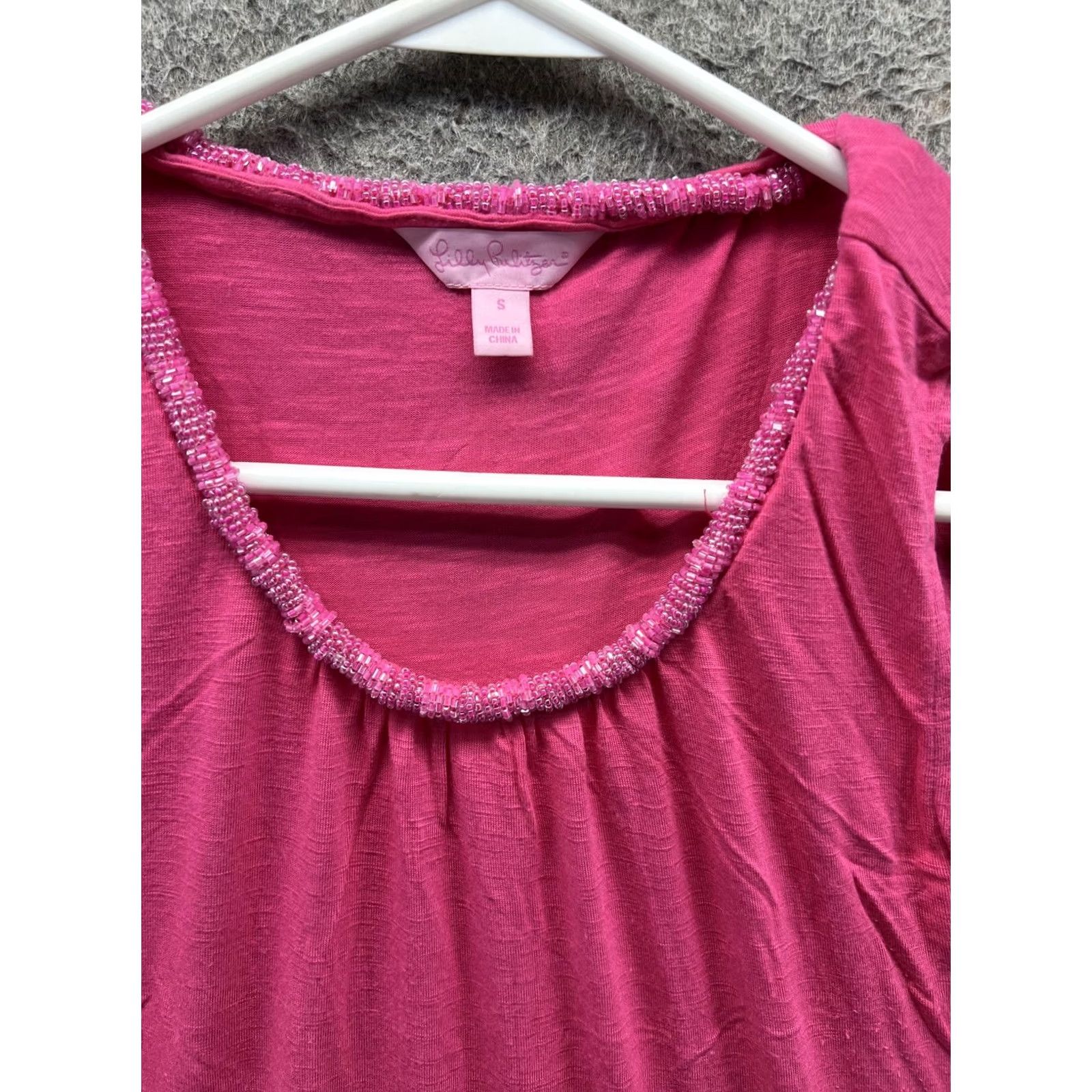 Lilly Pulitzer Lilly Pulitzer Tank Top Womens Small Pink Beaded Scoop Neck Sleeveless Jersey Size S / US 4 / IT 40 - 6 Thumbnail