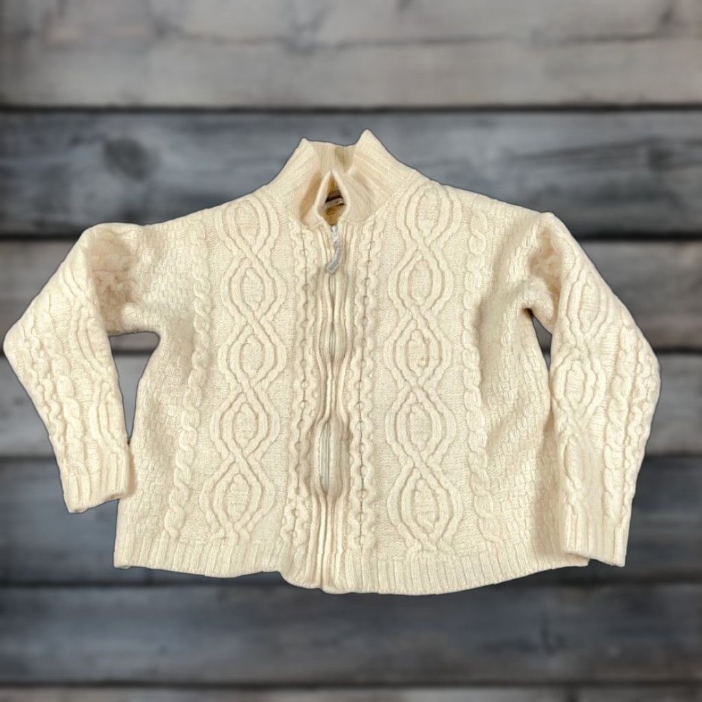 Vintage Aran Crafts Cable Knit High Neck Zip Sweater Women's Small Ivory Wool w/ flaw Size S / US 4 / IT 40 - 1 Thumbnail