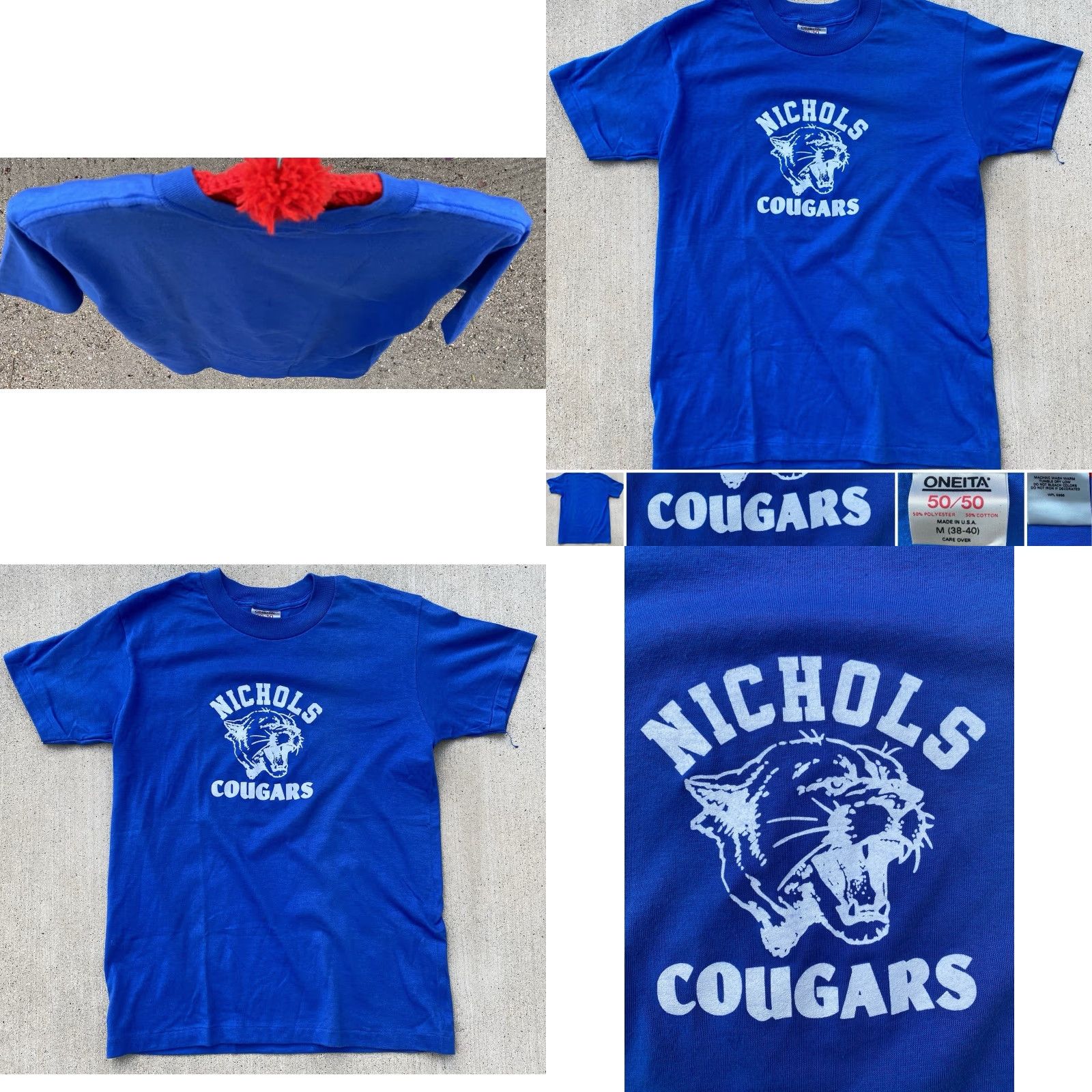 Vintage VINTAGE Oneita Nichols Cougars T-Shirt Graphic Print Blue 50/50 Male Adult M Short Sleeve Crew Neck 1980s 1990s Animals School Mens Size US M / EU 48-50 / 2 - 9 Thumbnail