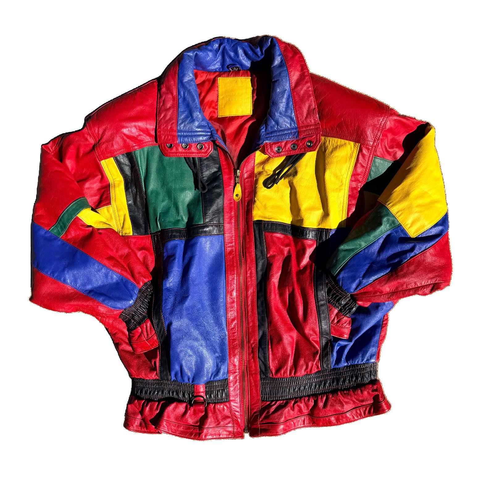 Other Mixed Blues Colorblock Leather Jacket 80s/90s Size ONE SIZE - 1 Thumbnail
