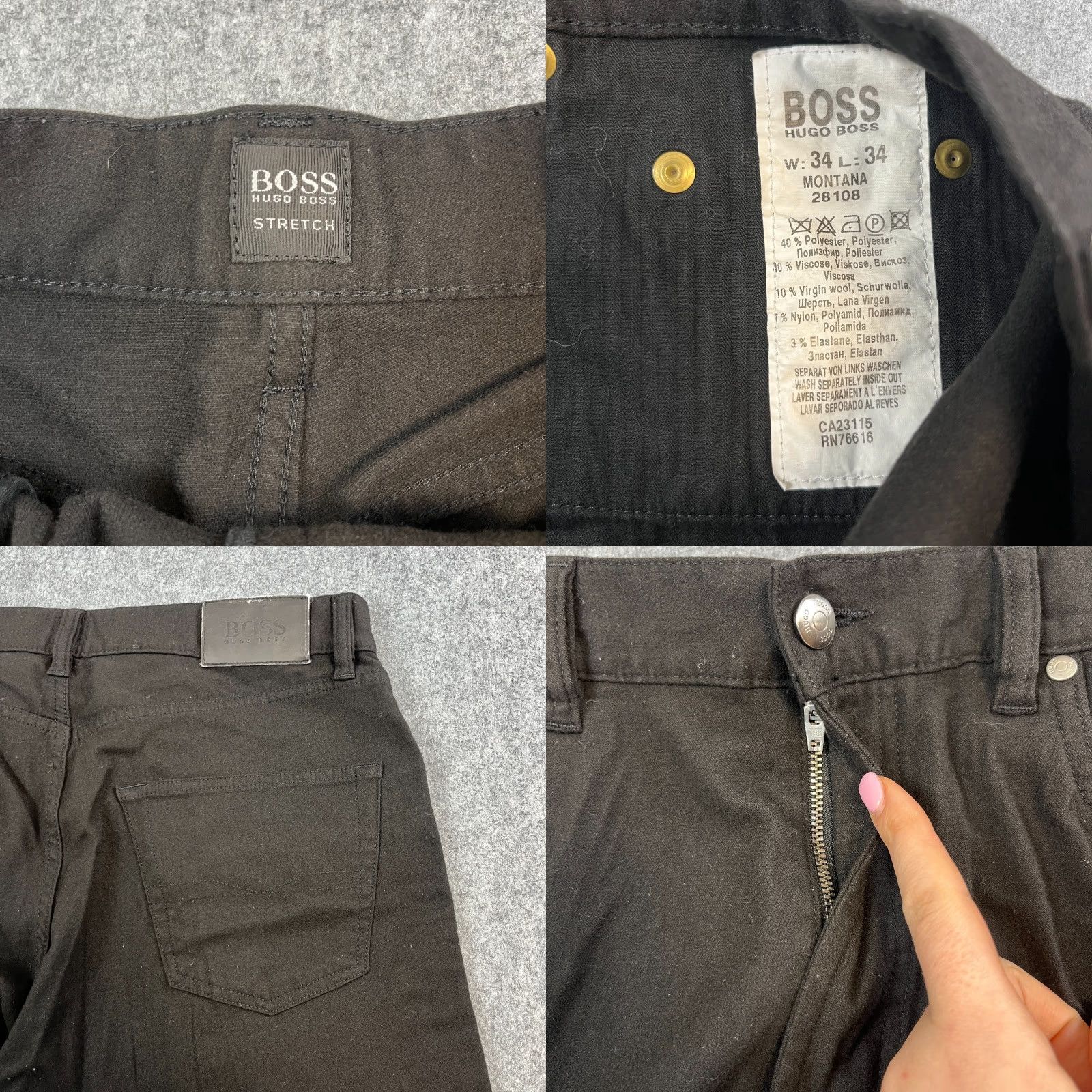 Hugo Boss HUGO BOSS Jeans Straight 32 34 Black Wool Blend Stretch Vintage Montana Mens Denim 5-Pocket Design Regular Jeans Mens Size US 32 / EU 48 - 8 Thumbnail