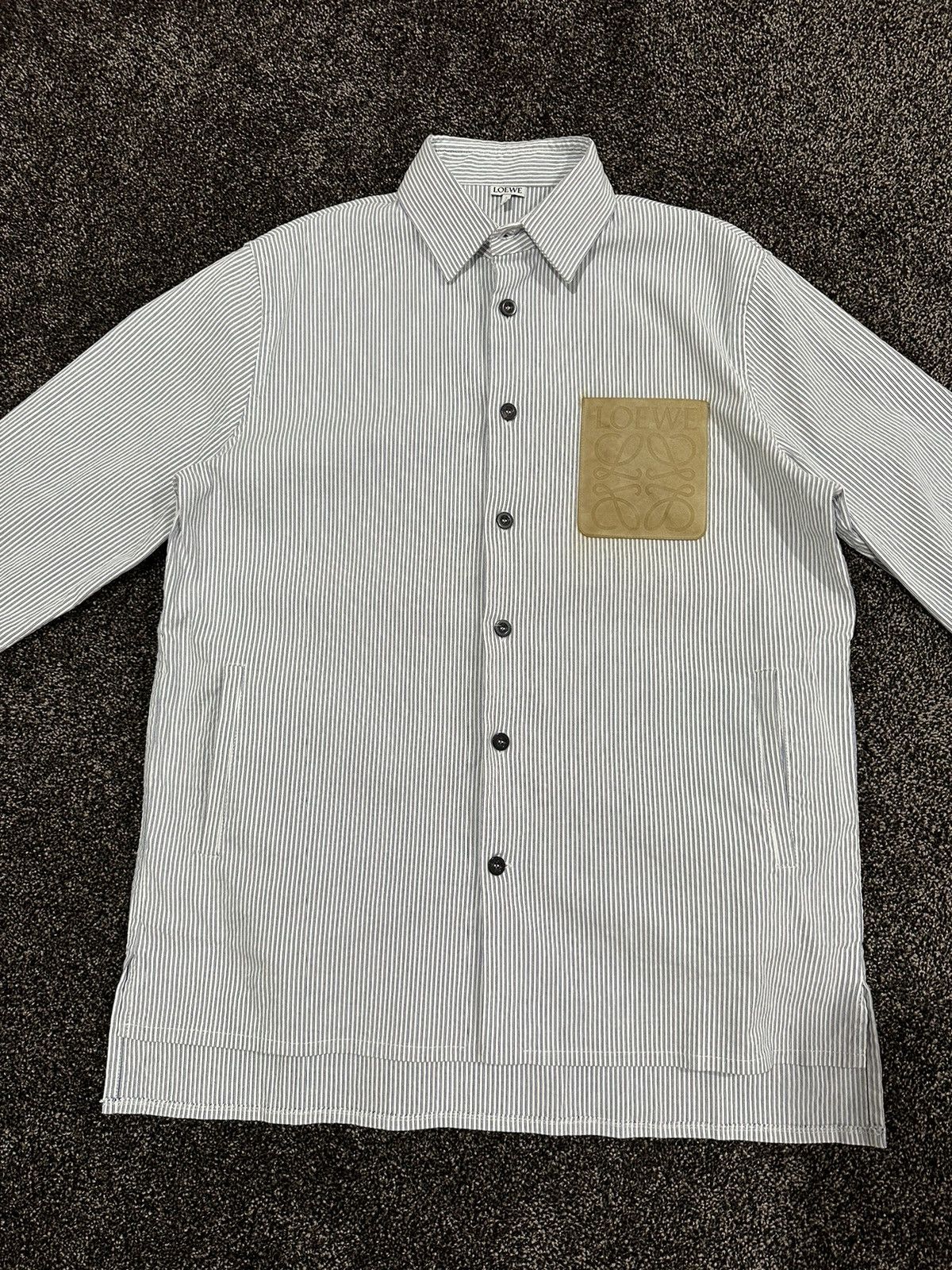 Loewe Loewe Oxford Striped Button Shirt Jacket Leather Patch Logo Size US L / EU 52-54 / 3 - 4 Thumbnail