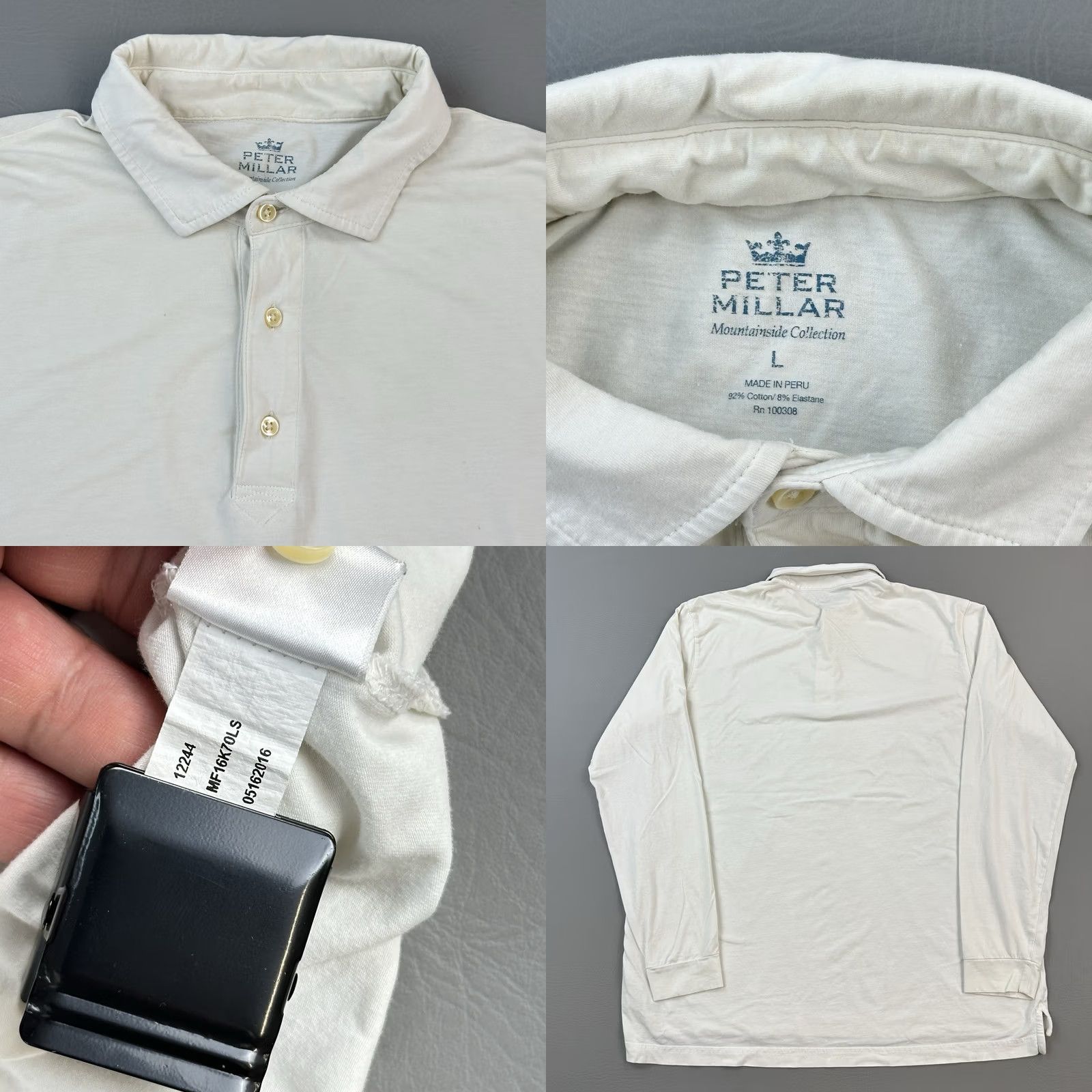 Peter Millar Peter Millar Crown Polo Shirt Mens Large Mountainside Collection Stretch Casual Polo Shirt Mens L White Knit Cotton Spandex Logo Embroidered Size US L / EU 52-54 / 3 - 8 Thumbnail
