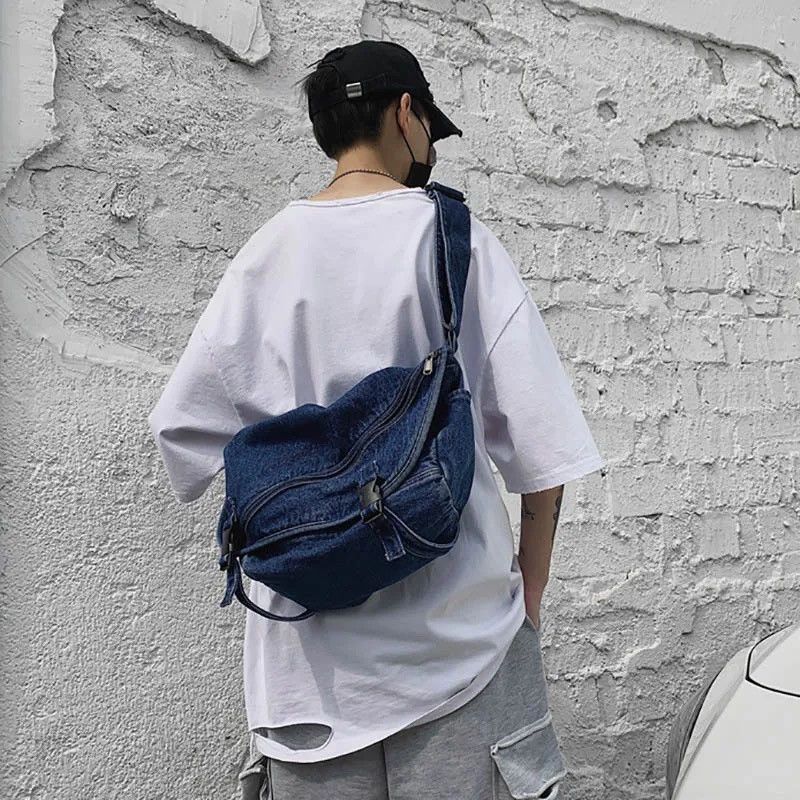 Japanese Brand Fashion denim messenger bag shoulder bag military y2k Size ONE SIZE - 1 Thumbnail