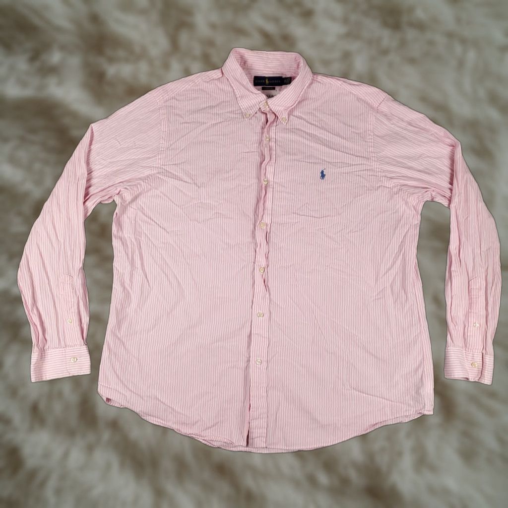 Ralph Lauren VINTAGE Ralph Lauren Shirt Mens 2XL Pink Striped Cotton Button-Up Long Sleeve Classic Preppy Size US XXL / EU 58 / 5 - 1 Thumbnail