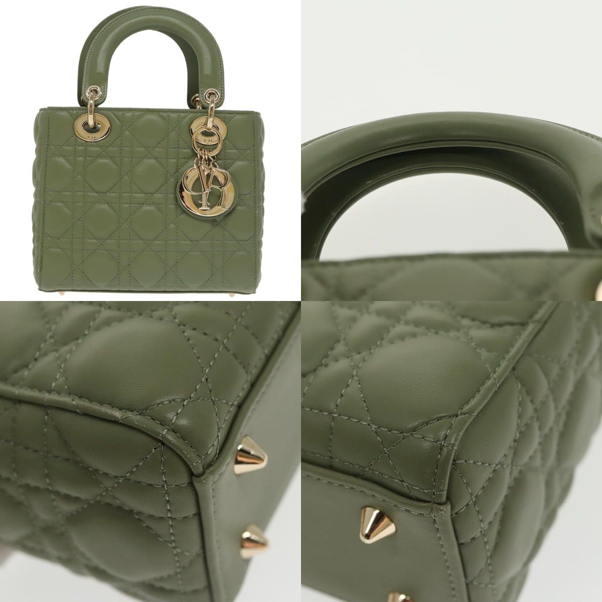 DIOR Canage Small Lady DIOR Bag Lamb Skin Green Gold