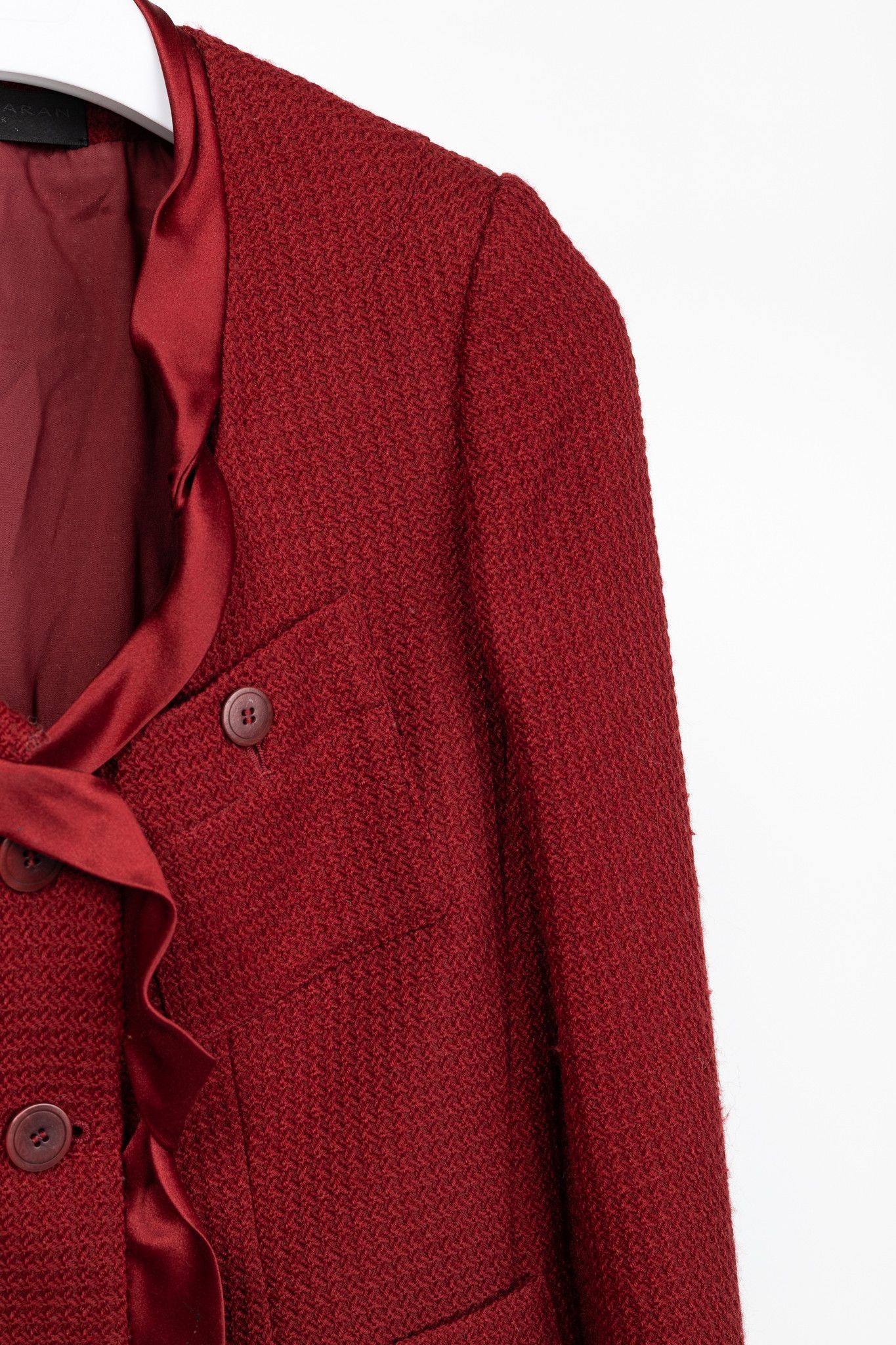 Donna Karan Donna Karan New York Red Wool Tweed Ruffle-Trim Blazer Size L / US 10 / IT 46 - 5 Thumbnail