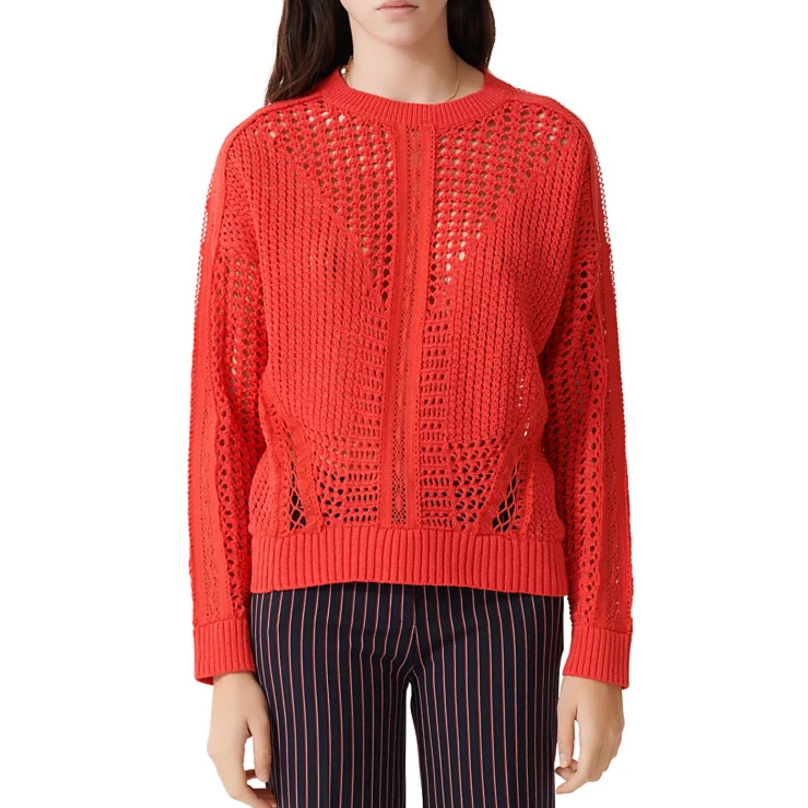Maje Maje Women Mazet Open Knitwork Cotton Sweater Rouge Size 1/S Size S / US 4 / IT 40 - 1 Thumbnail