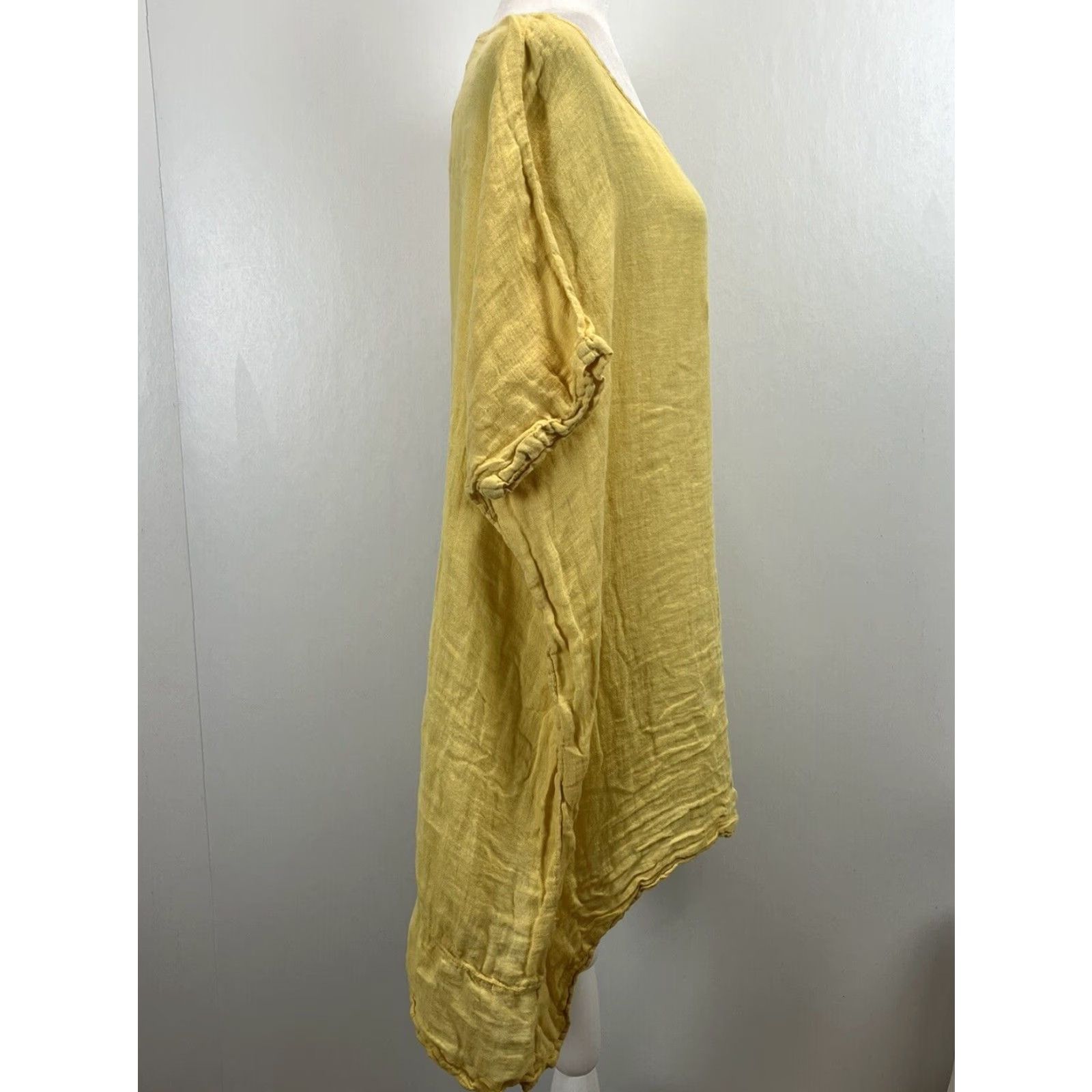 Vintage Verandah By Vina Womens Linen Tunic Shirt One Size Yellow Bohemian Size ONE SIZE - 4 Thumbnail