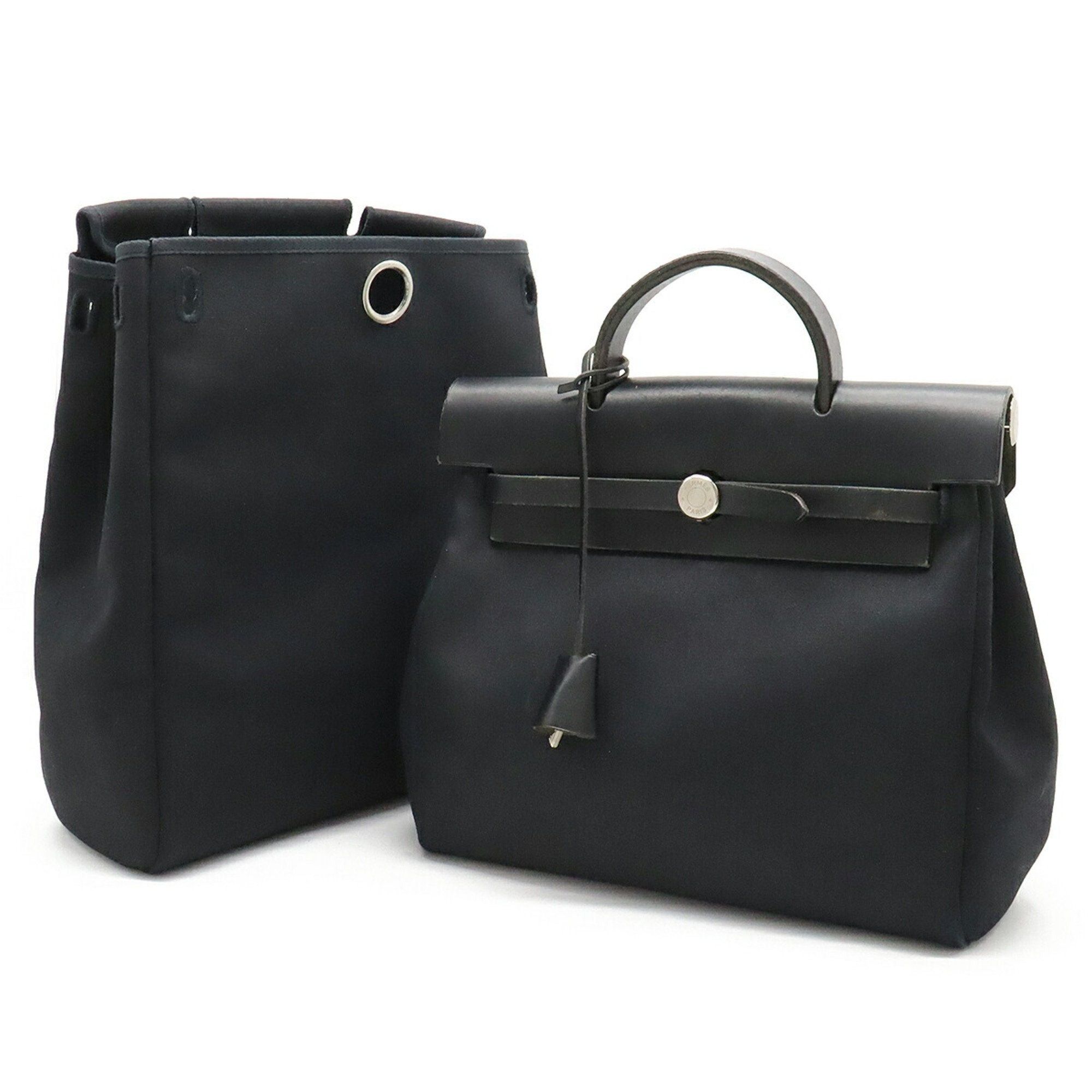 image of Hermes Ale Bag Ad Pm Rucksack Backpack Handbag Toile Officier Leather Black G Stamp, Women's