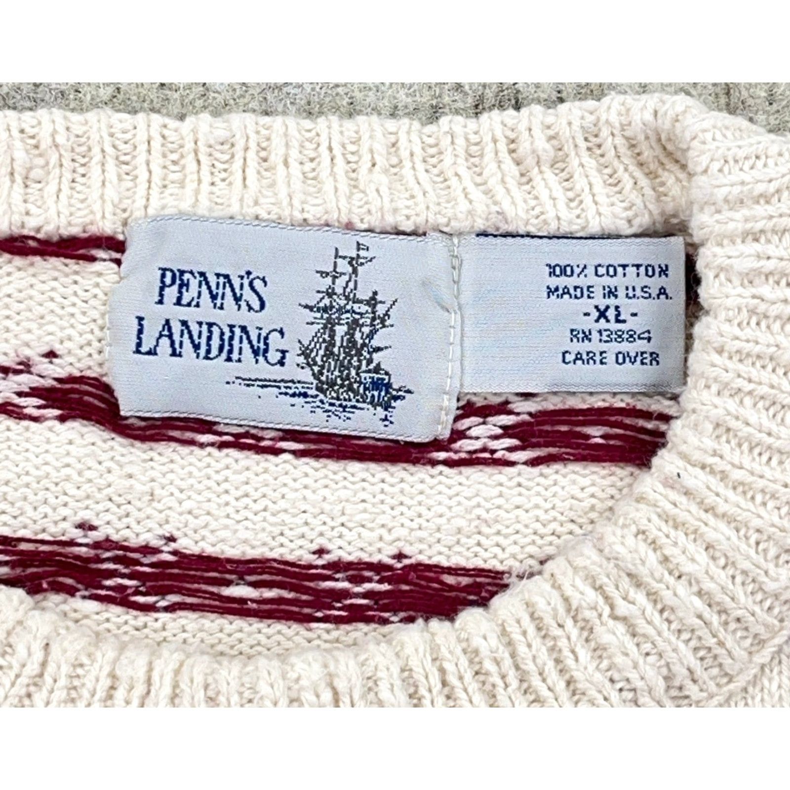 Vintage VINTAGE Penn's Landing Sweater Men XL White Red Geometric Knit Pullover Casual 80s 90s Size US XL / EU 56 / 4 - 3 Thumbnail