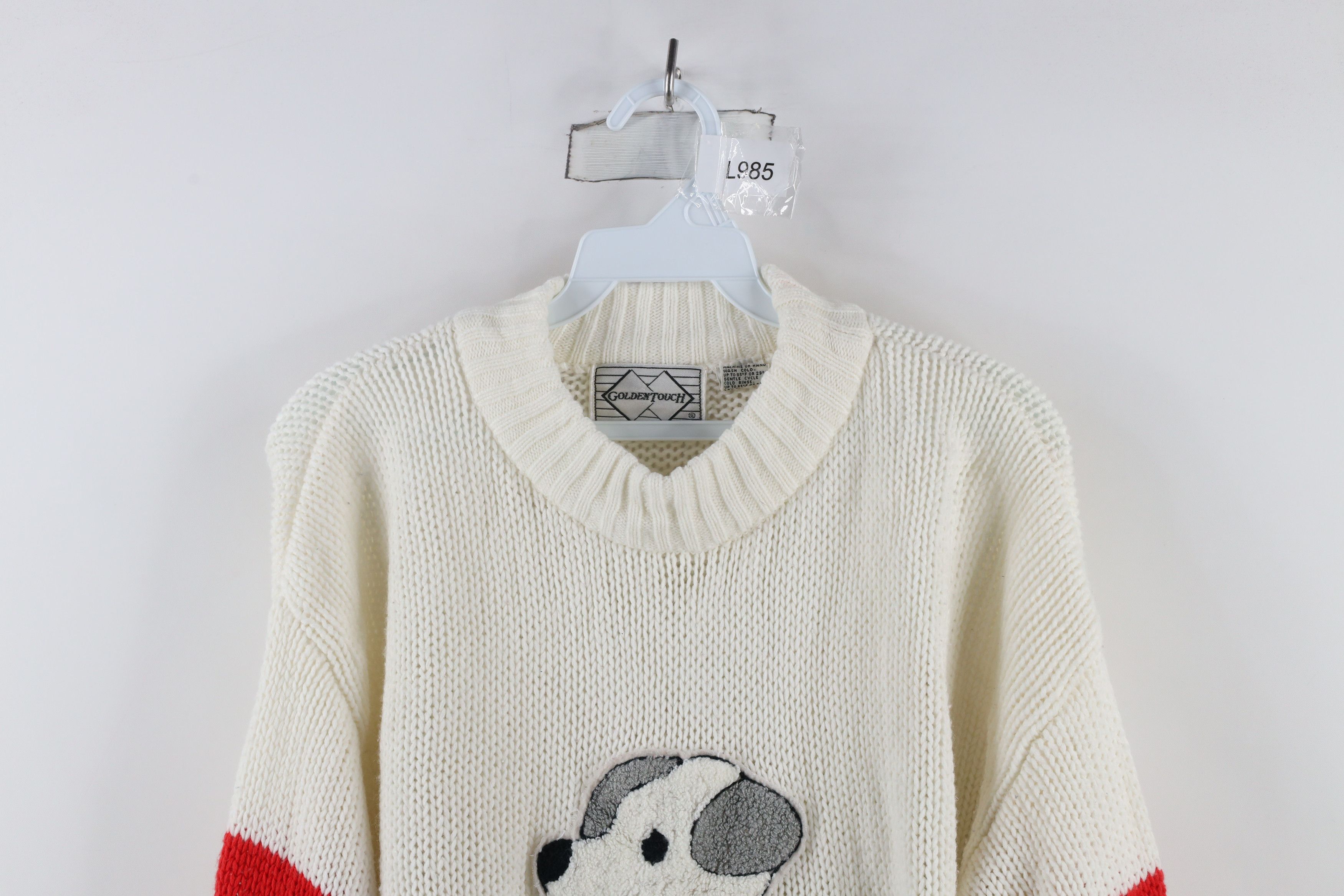 Vintage Vintage 90s Streetwear Striped Dog Chunky Knit Sweater White Size XXL / US 16-18 / IT 52-54 - 2 Thumbnail