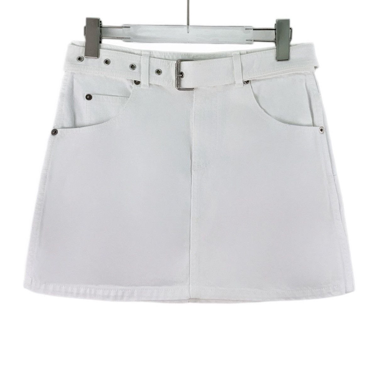 Dior Dior White Belt Buckle Cotton Casual Denim Mini Skirt K26WX Size 25" / US 0 / IT 36 - 1 Thumbnail