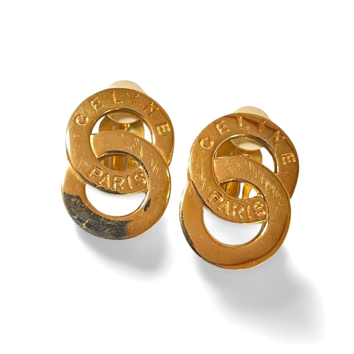 Celine Vintage Celine Gold tone double round motif earrings Size ONE SIZE - 7 Thumbnail
