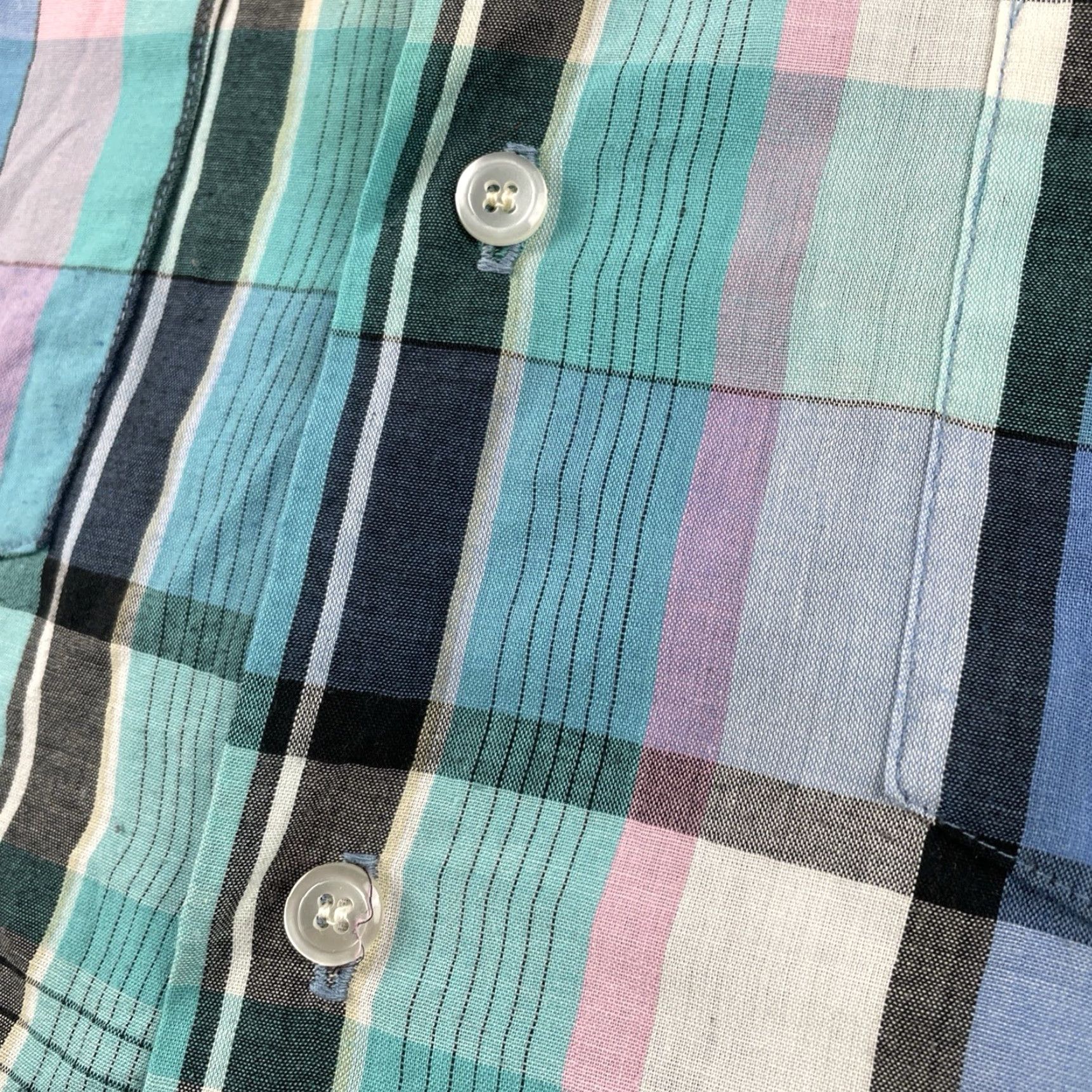 Vintage VINTAGE Golden Key Plaid Button-Up Shirt Striped Blue Pink Large Made In USA Mens Short Sleeve Collared - Size US L / EU 52-54 / 3 - 4 Thumbnail