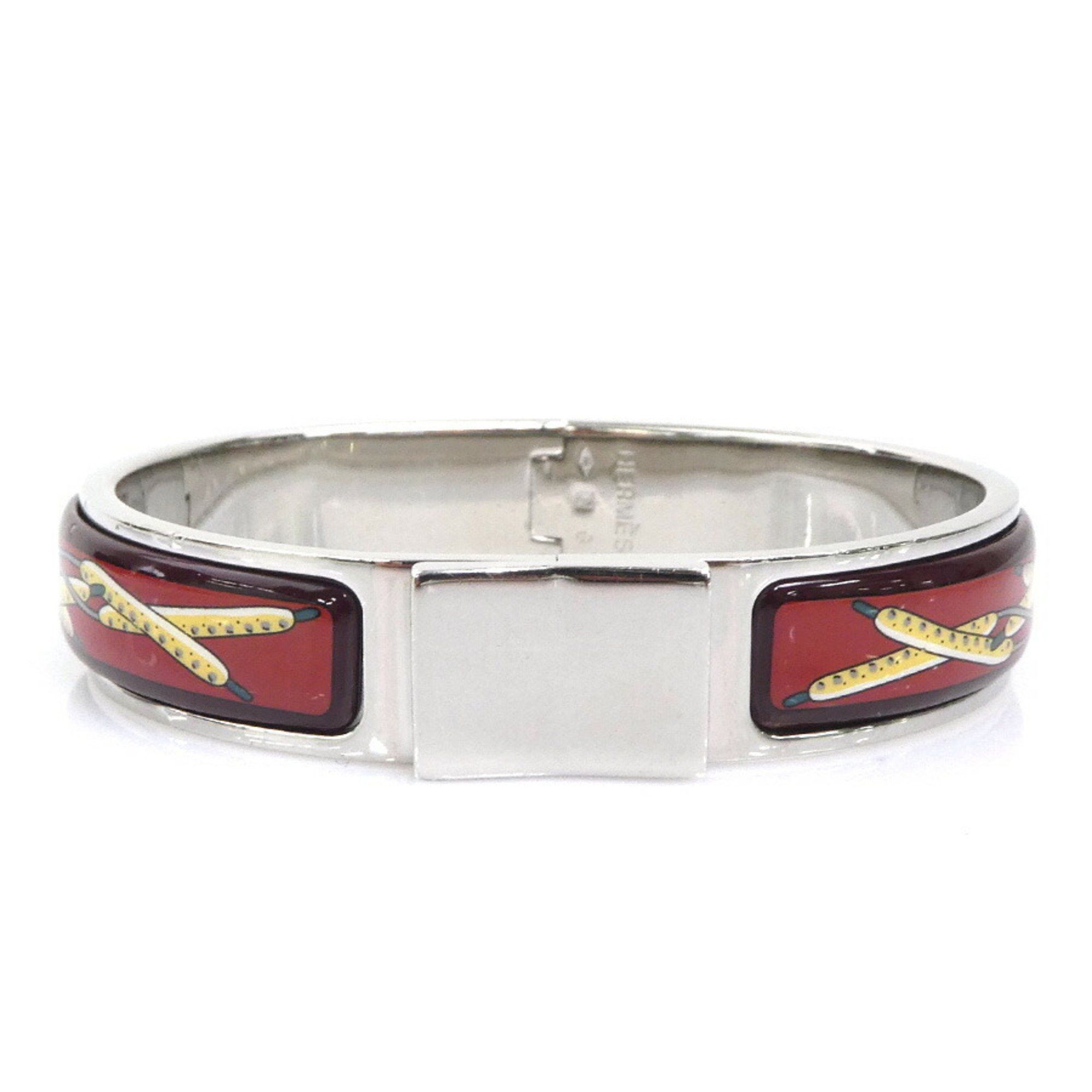 Hermes Hermes Hermès Click-Clack Metal Enamel Bangle Bracelet in Silver, Burgundy, and Multicolor for Women (e60706a) Size ONE SIZE - 1 Thumbnail