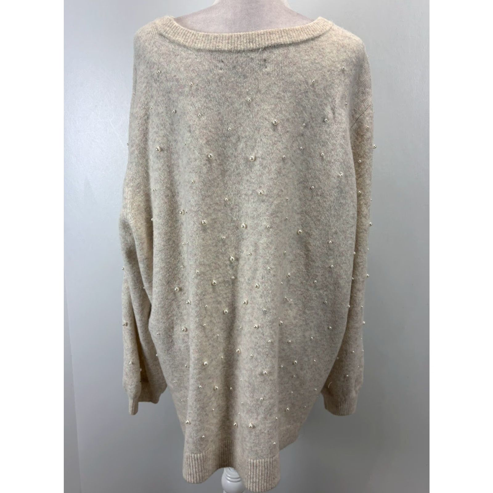 Loft LOFT Women’s Plus Size 24/26 Cream Soft Pearl Studded Sweater Soft Size 4XL / US 24-26 - 3 Thumbnail