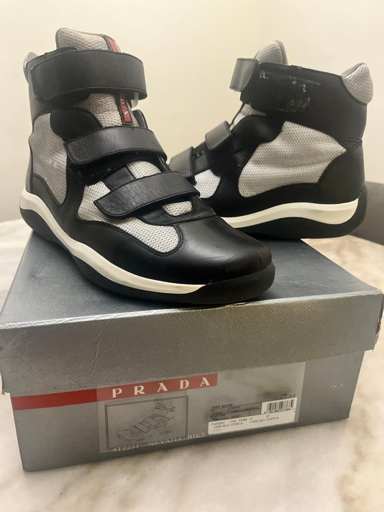 Prada America's Cup Black Leather Silver High 11.5 Shoes, Men's