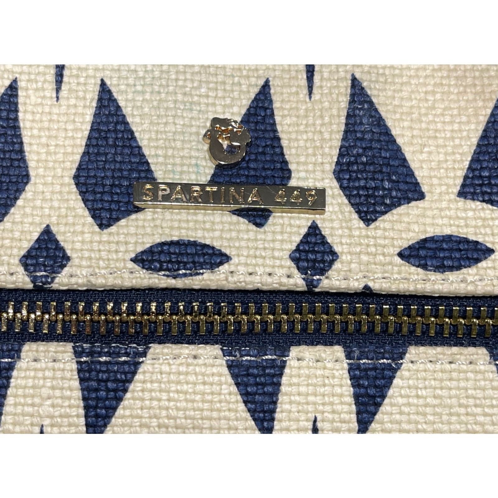 Vintage SPARTINA 449 Daufuskie Island Tybrisa Colypso Diaper Bag, Natural Linen/Leather Handbag Blue/White Exterior Lined Women Size ONE SIZE - 3 Thumbnail
