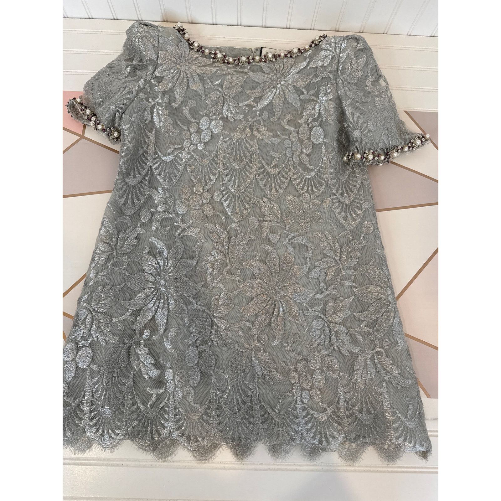 Mary McFadden Vintage Mary McFadden Metallic Thread Beaded Set Sz 6 Size 28" / US 6 / IT 42 - 2 Thumbnail
