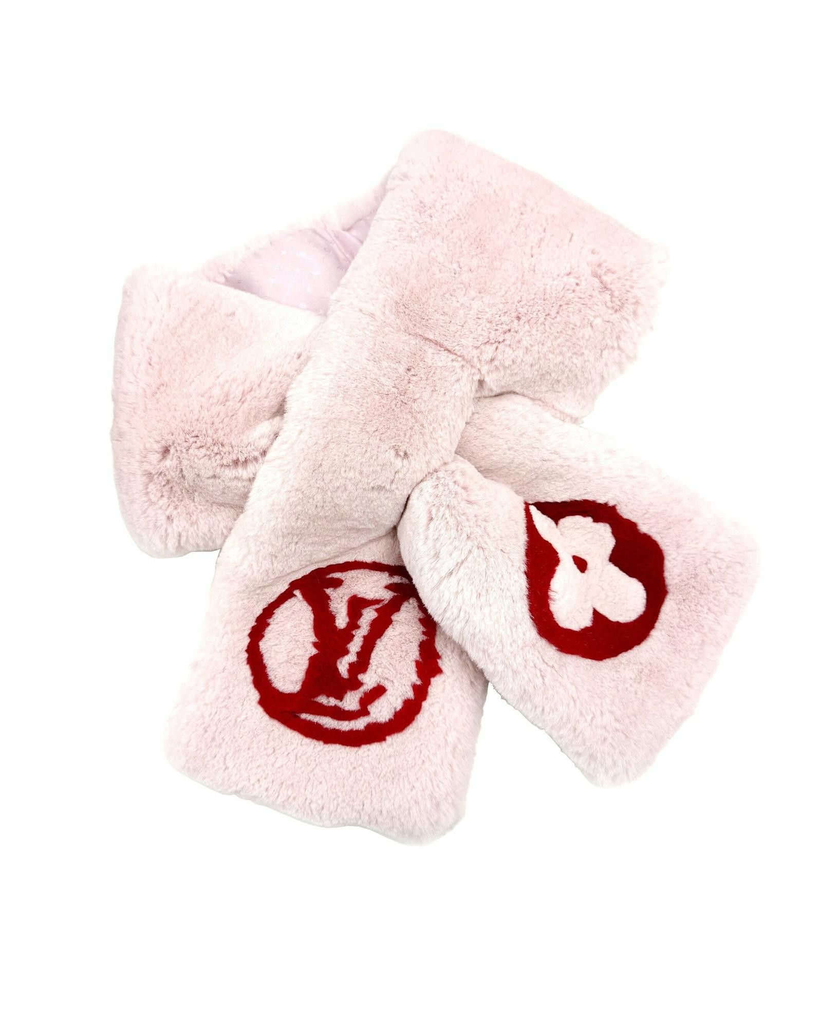 image of Louis Vuitton Luxurious Pink And Red Fur Silk Tippet, Women's