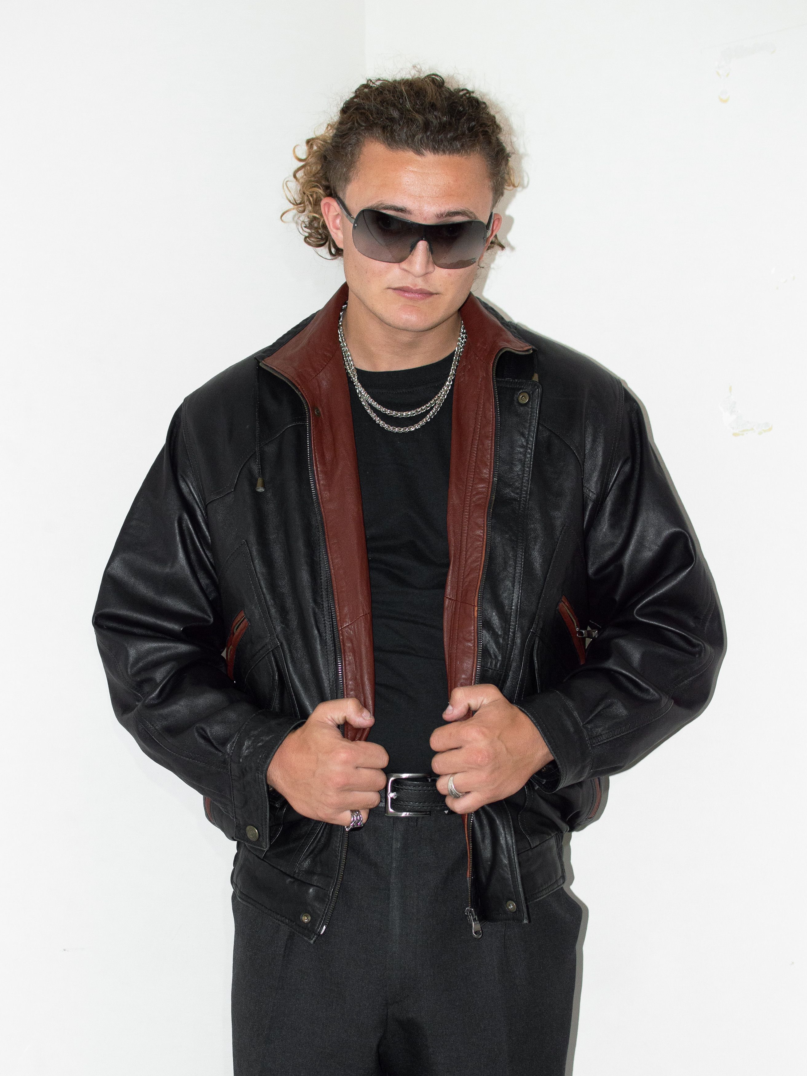 Designer × Vintage Vintage Black/Burgundy/Brown Reindeer leather bomber jacket Size US XL / EU 56 / 4 - 1 Thumbnail