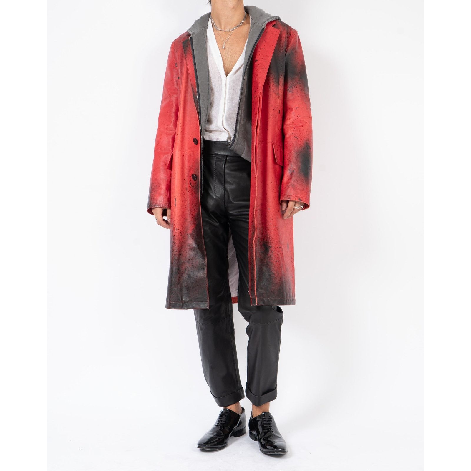 Calvin Klein 205W39NYC SS18 Oversized Coat in Hand Painted Red Leather Size US M / EU 48-50 / 2 - 2 Thumbnail