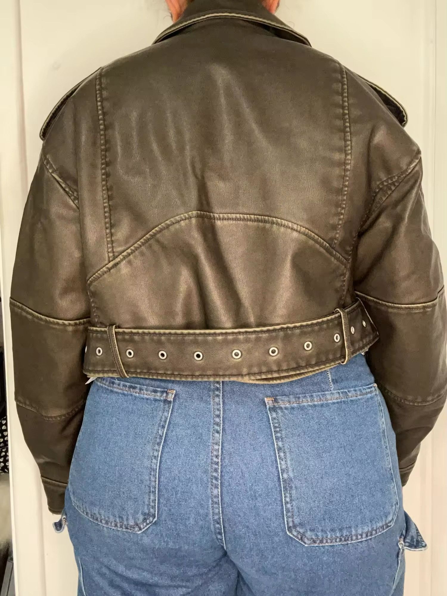 Jean Vintage Loose Zipper Pu Faux Leather Short Jacket Size L / US 10 / IT 46 - 12 Thumbnail
